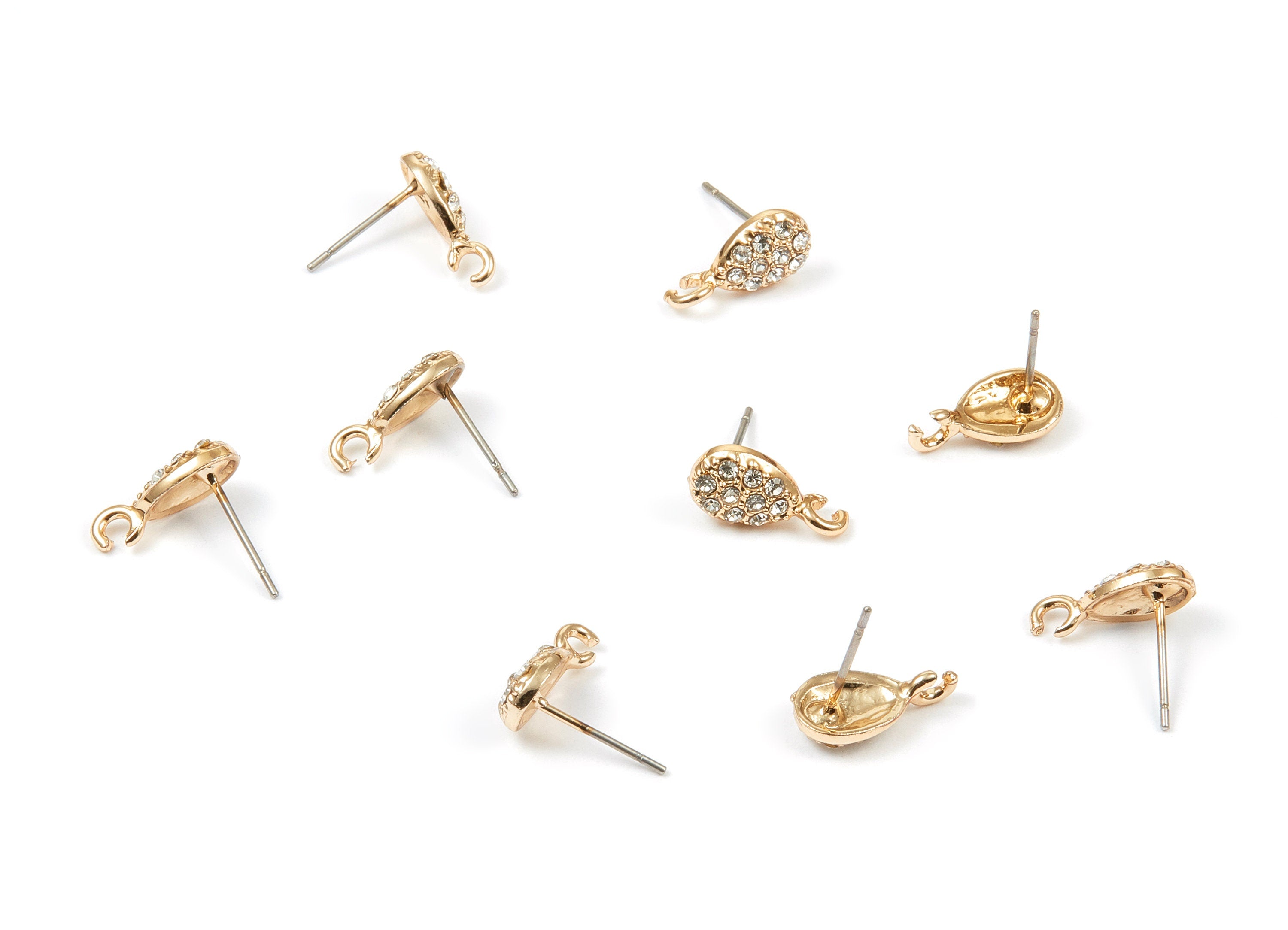 Alloy Oval Earring Stud - Zinc Alloy Crystal Oval Earring Post with Glass Beads - Gold Tone Plated - 12.99x6.65x2.22mm - ZZ1358 - DOMEDBAZAAR