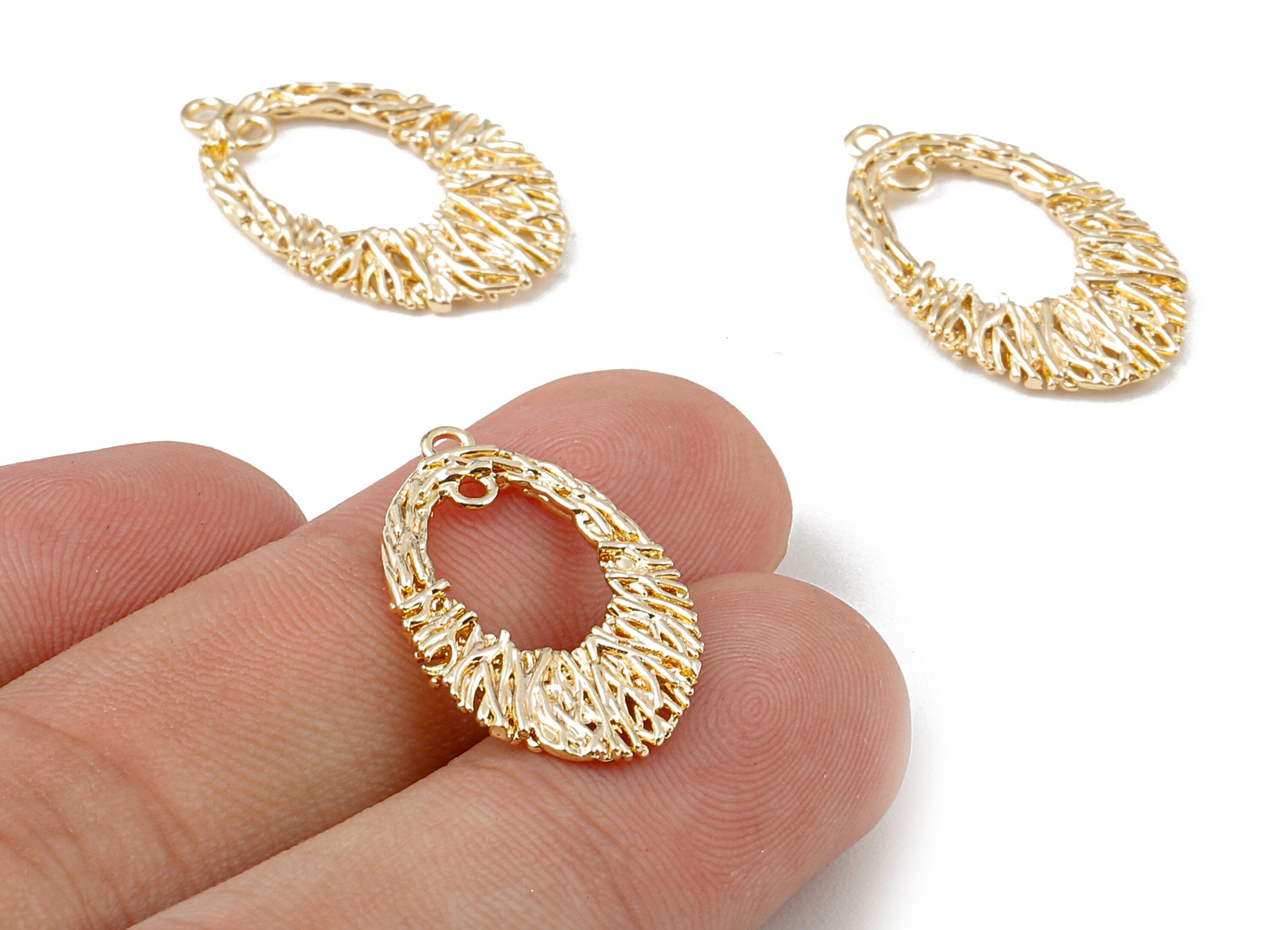 Brass Oval Charms - Brass Oval Pendant - 18K Real Gold Plated Brass - Necklace Pendant - Jewelry Supplies - 25.2x14.68x1.27mm - RGP1109 - DOMEDBAZAAR