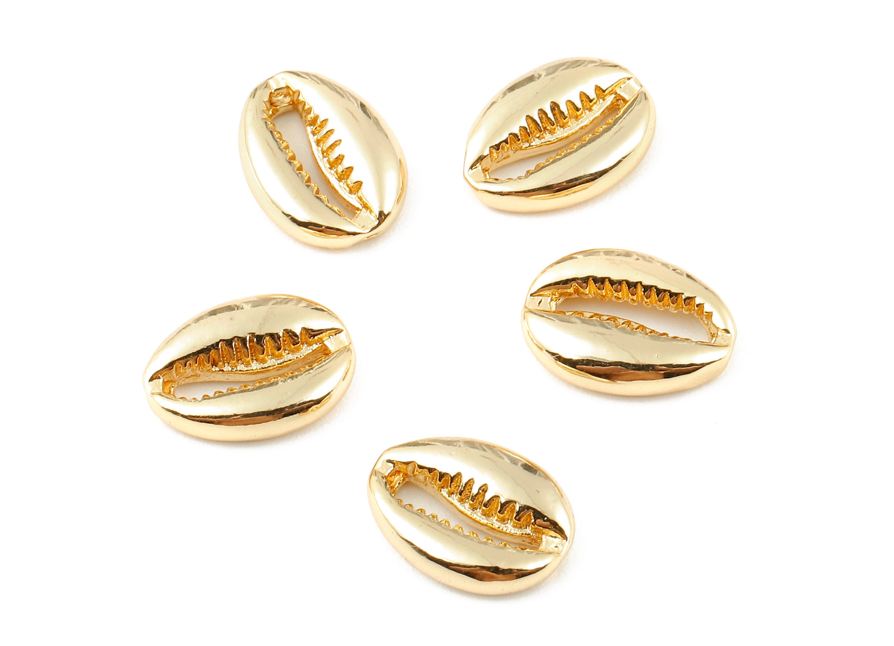 Brass Cowrie Seashell Charms - Cut Open Mussel Shell Earring and Pendant - 18K Real Gold Plated Brass - 13.92x10.07x3.54mm - RGP1113 - DOMEDBAZAAR