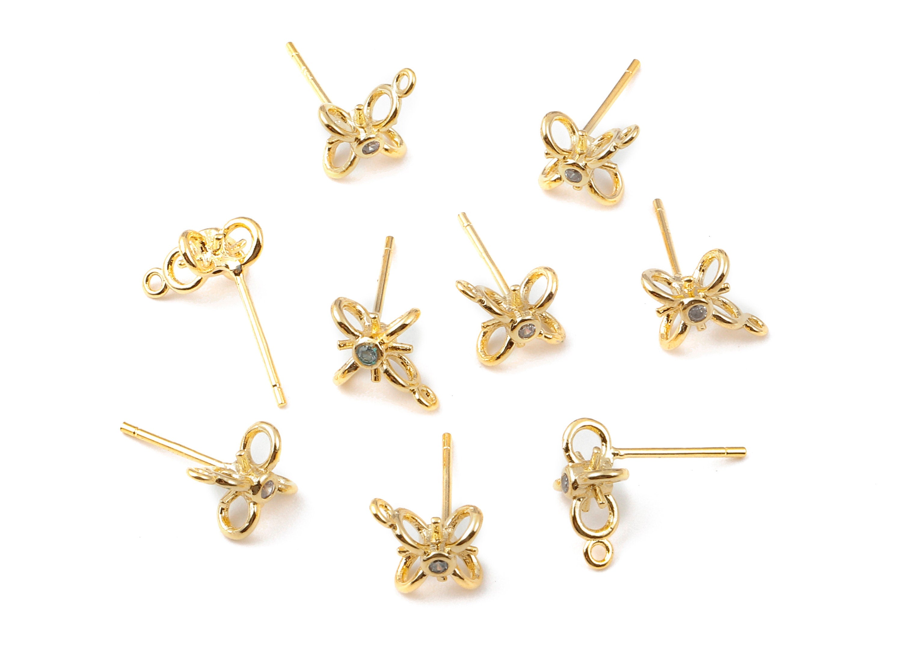 Brass Flower Post - Zircon Earring Stud - 18K Real Gold Plated Brass Stud - Jewelry Supplies - 11.06x9.09mm - RGP1115 - DOMEDBAZAAR