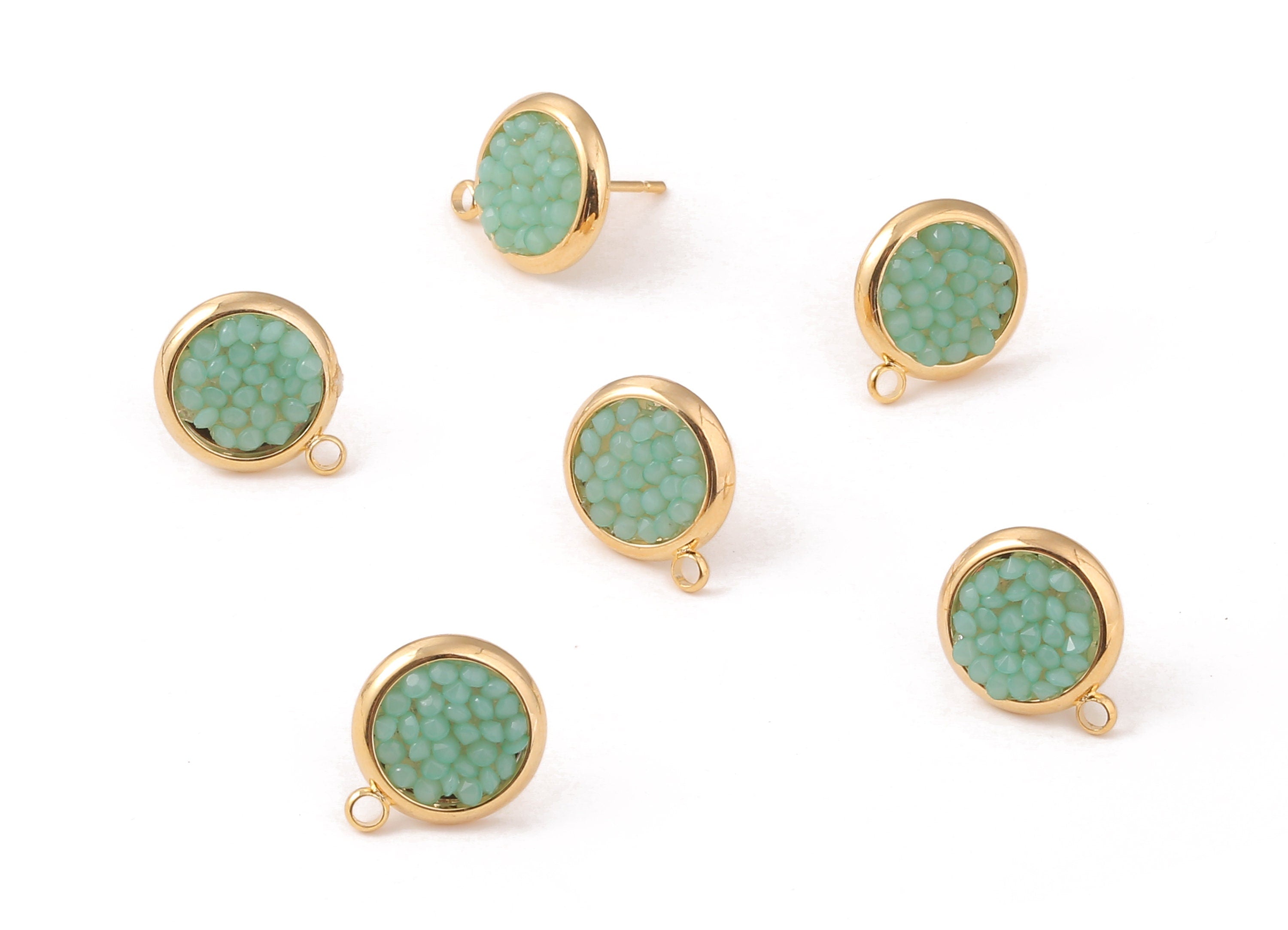Brass Round Earing Post - Brass Round Earring Stud - 18K Real Gold Plated Brass - Jewelry Supplies - 15.52x12.98x2.38mm - RGP1142 - DOMEDBAZAAR