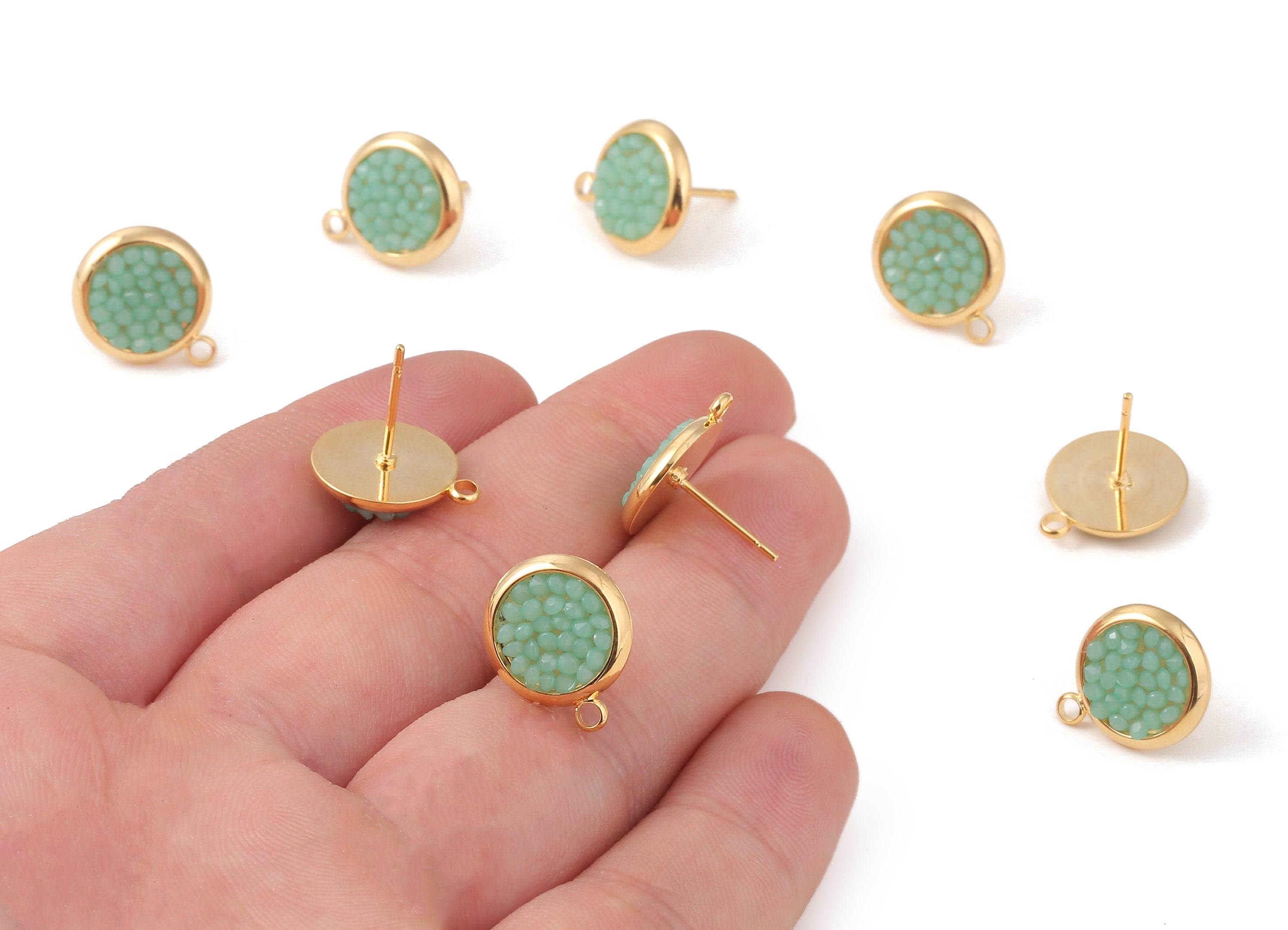 Brass Round Earing Post - Brass Round Earring Stud - 18K Real Gold Plated Brass - Jewelry Supplies - 15.52x12.98x2.38mm - RGP1142 - DOMEDBAZAAR