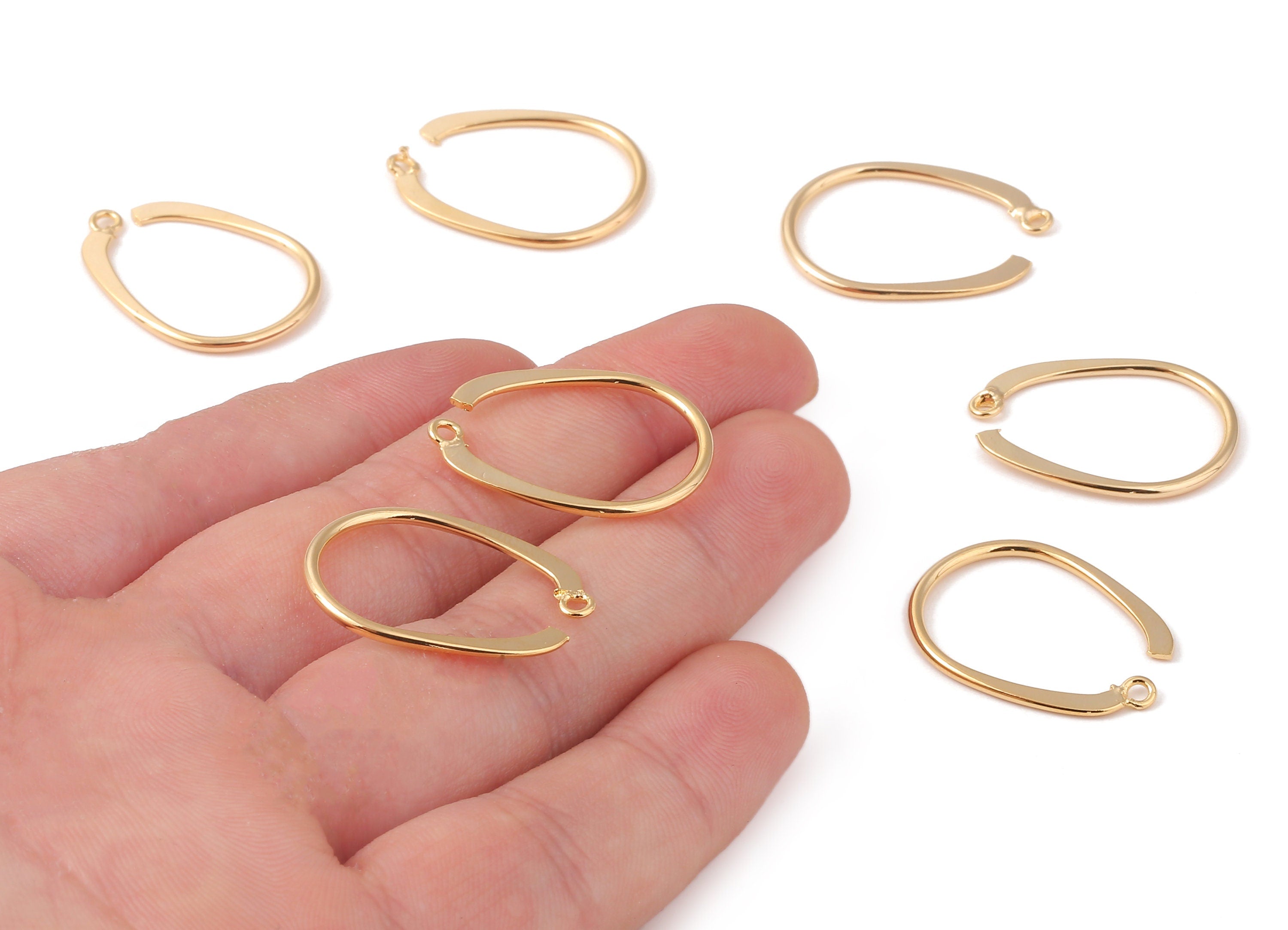 Brass Oval Earring Hooks - Brass Oval Earring Wires - 18K Real Gold Plated Brass Stud - Jewelry Supplies - 26.24x19.38x1.56mm - RGP1175 - DOMEDBAZAAR