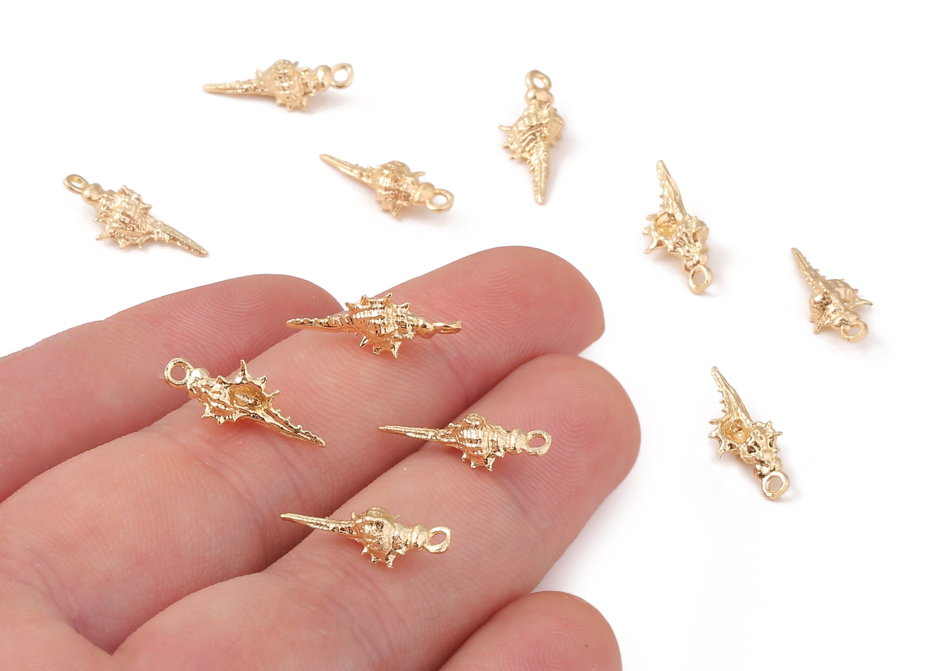 Brass Whelk Seashell Charms - Brass Whelk Seashell Pendant - 18K Real Gold Plated Brass - Jewelry Supplies - 16.57x6.65mm - RGP1217 - DOMEDBAZAAR