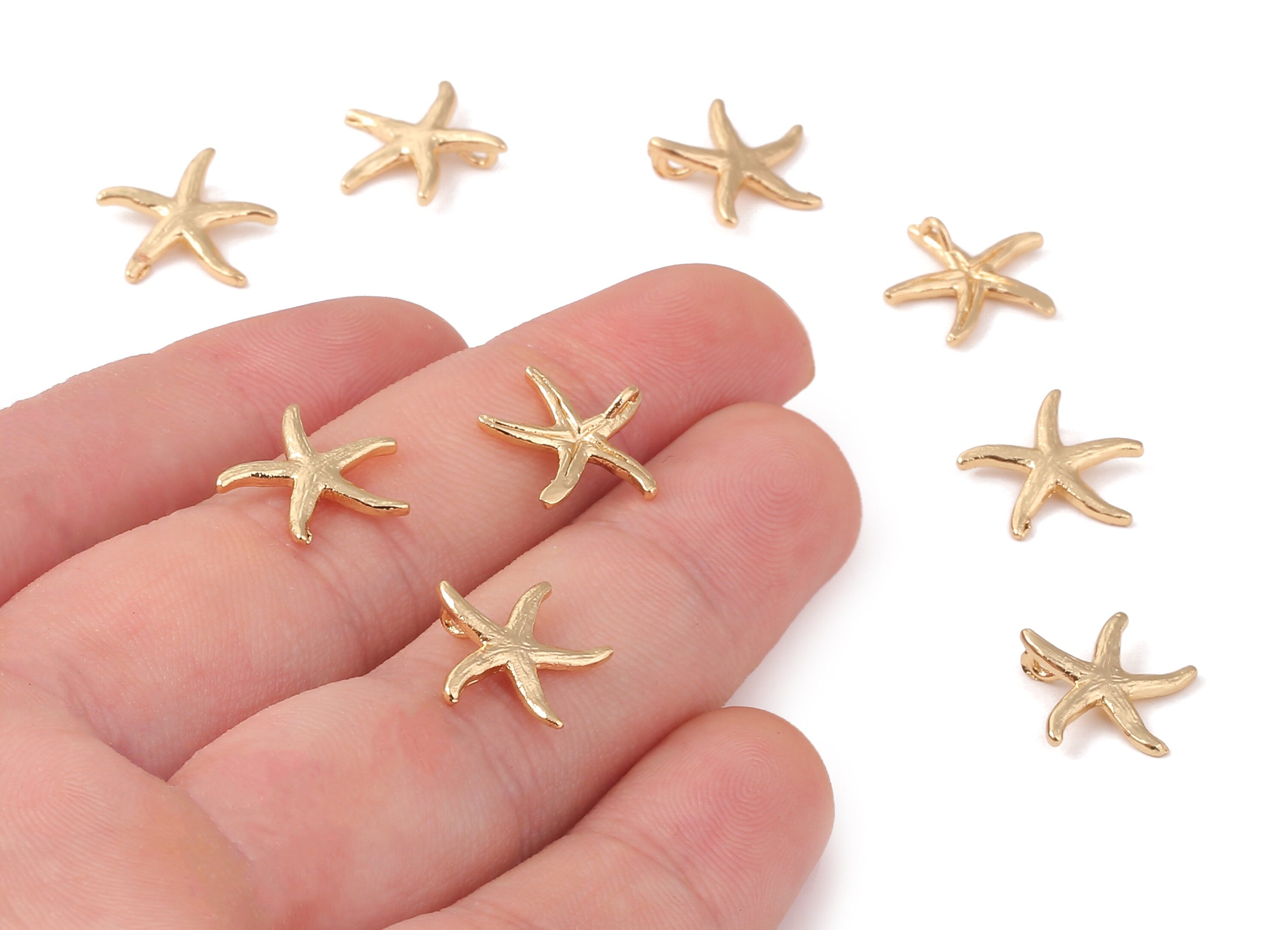 Brass Starfish Earring Charm - Brass Starfish Earring Pendant - 18K Real Gold Plated Brass - Necklace Pendant - 12.77x12.77x1.52mm - RGP1220 - DOMEDBAZAAR