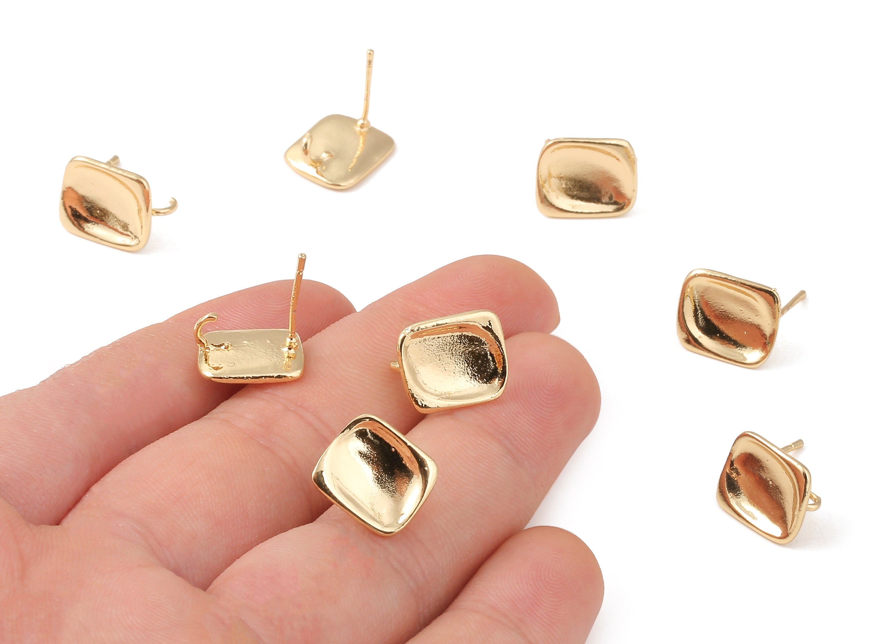 Brass Rectangle Earing Post - Brass Rectangle Earring Stud - 18K Real Gold Plated Brass - Jewelry Supplies - 12.69x10.85x1.22mm - RGP1212 - DOMEDBAZAAR