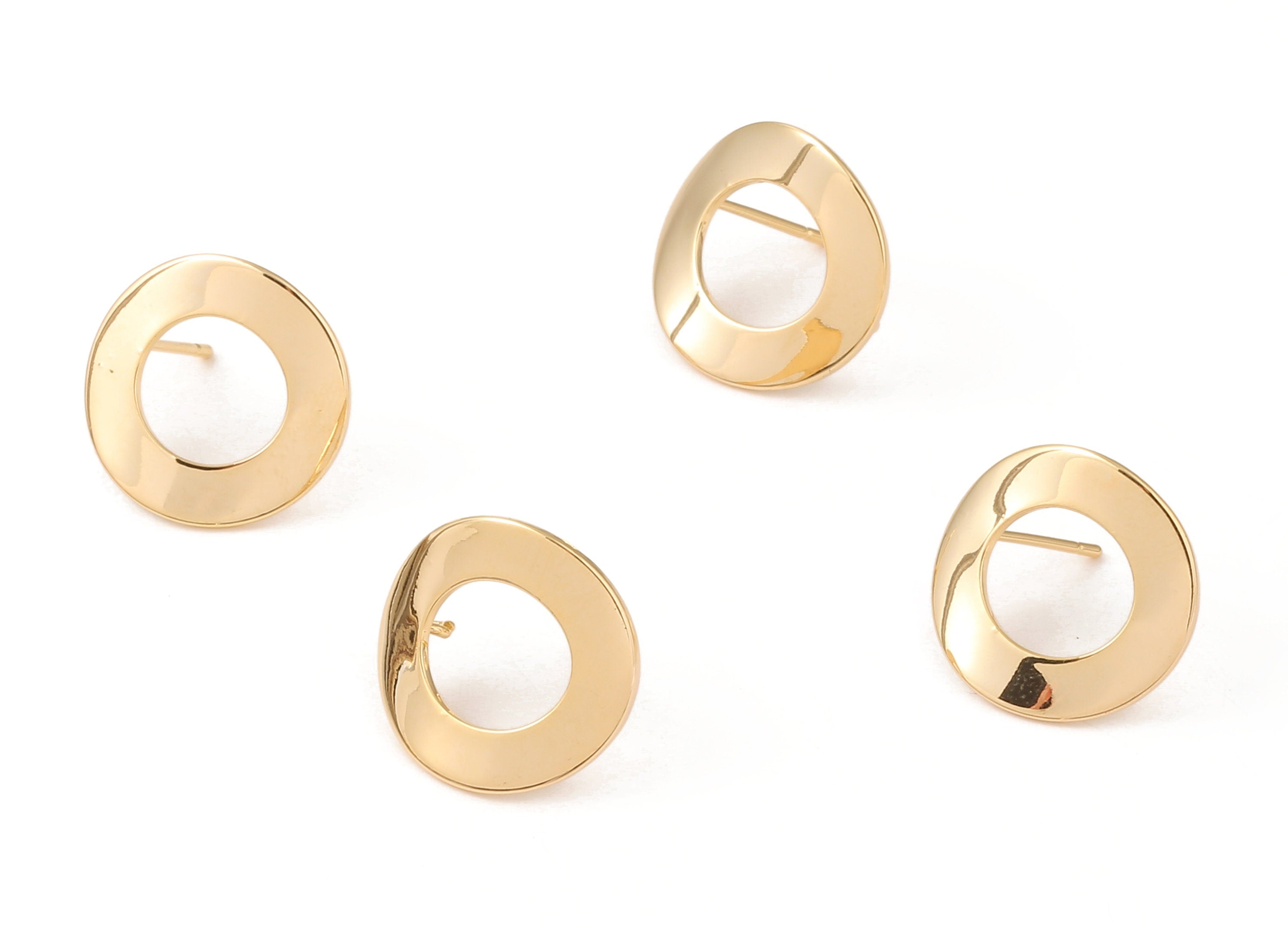 Brass Round Earing Post - Brass Round Earring Stud - 18K Real Gold Plated Brass - Jewelry Supplies - 18.17x17.17x0.94mm - RGP1060 - DOMEDBAZAAR