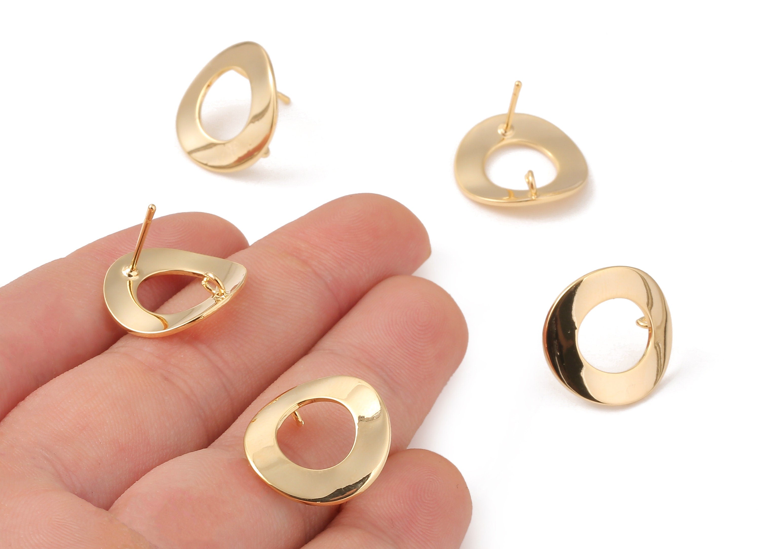 Brass Round Earing Post - Brass Round Earring Stud - 18K Real Gold Plated Brass - Jewelry Supplies - 18.17x17.17x0.94mm - RGP1060 - DOMEDBAZAAR
