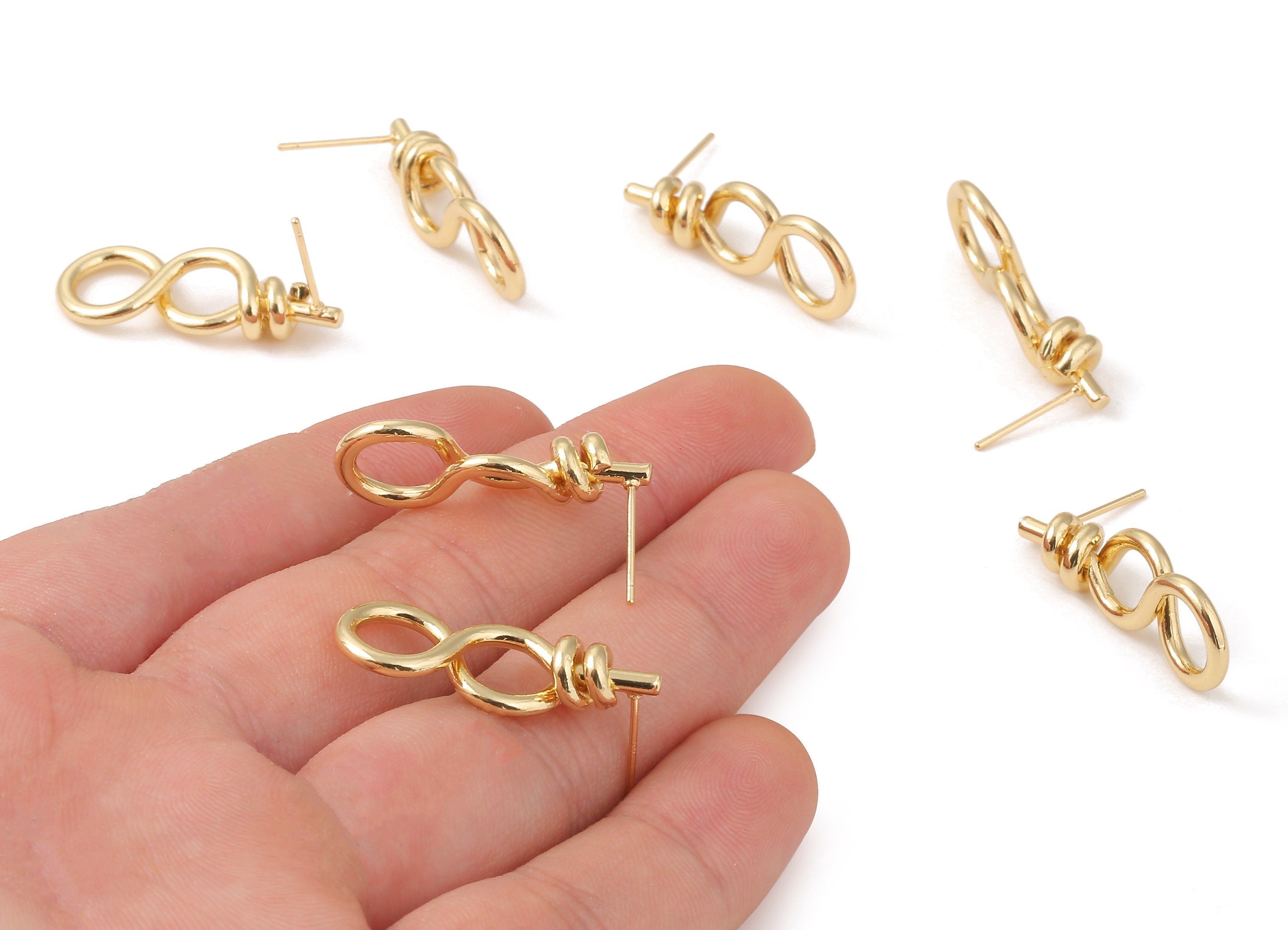 Brass Wire Earing Post - Brass Node Earring Stud - 18K Real Gold Plated Brass - Jewelry Supplies - 29.24x11.49x2.01mm - RGP1226 - DOMEDBAZAAR