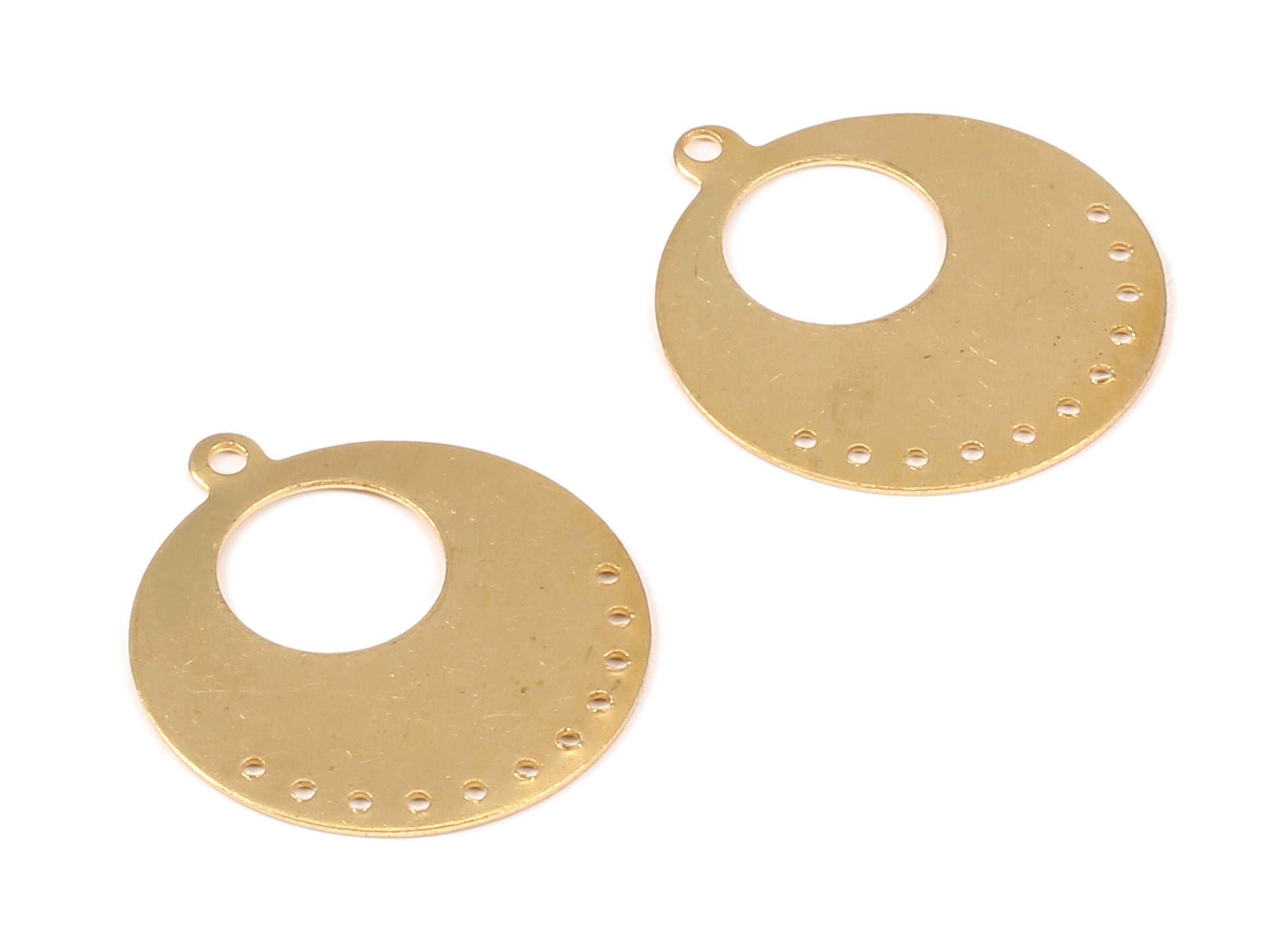 Personalized stamping blank - Brass Circle Connector - Raw Brass Round Connectors With Multiple holes - 30x27x0.62mm - PP2170 - DOMEDBAZAAR