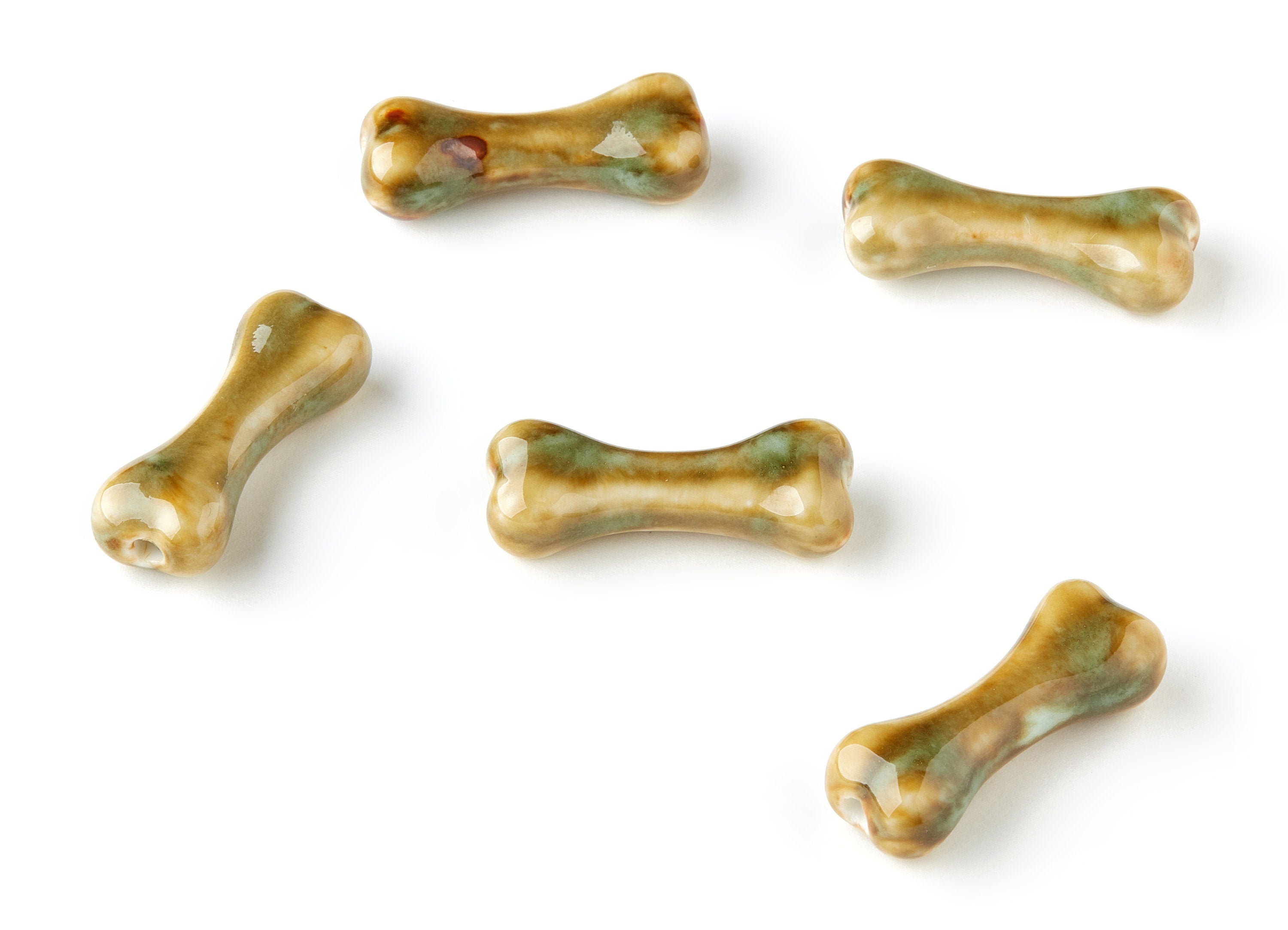 Glazed Ceramic Bone Beads - Carved Bone Beads - Handmade Beads - Necklace Beads - Connectors Beads - 33.78x13.42x9.78mm - NS1024 - DOMEDBAZAAR
