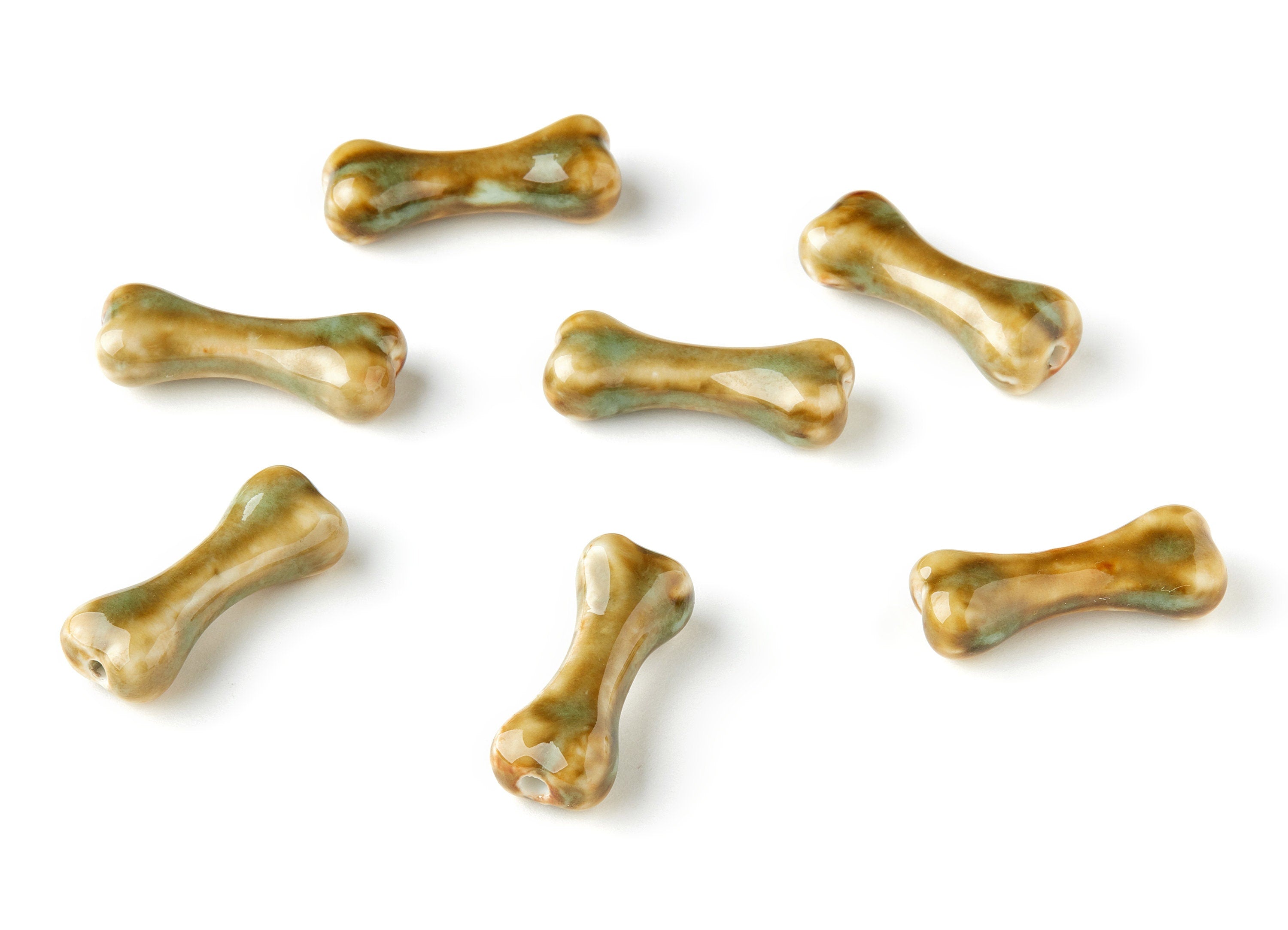 Glazed Ceramic Bone Beads - Carved Bone Beads - Handmade Beads - Necklace Beads - Connectors Beads - 33.78x13.42x9.78mm - NS1024 - DOMEDBAZAAR