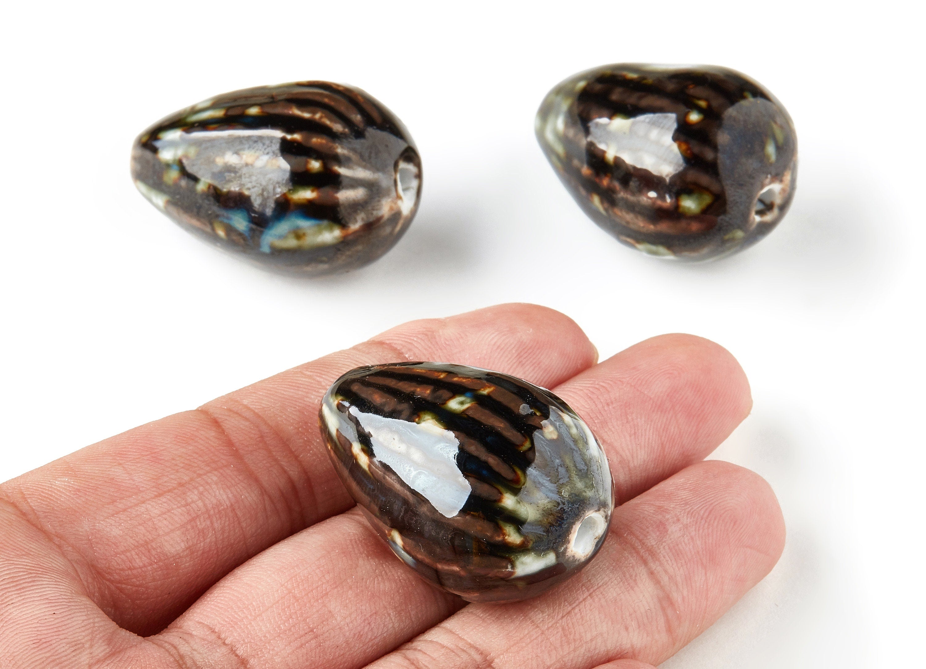 Glazed Ceramic Beads - Carved Shaped Beads - Handmade Beads - Necklace Beads - Connectors Beads - Jewelry Supplies - 35.65x25.48mm - NS1042 - DOMEDBAZAAR