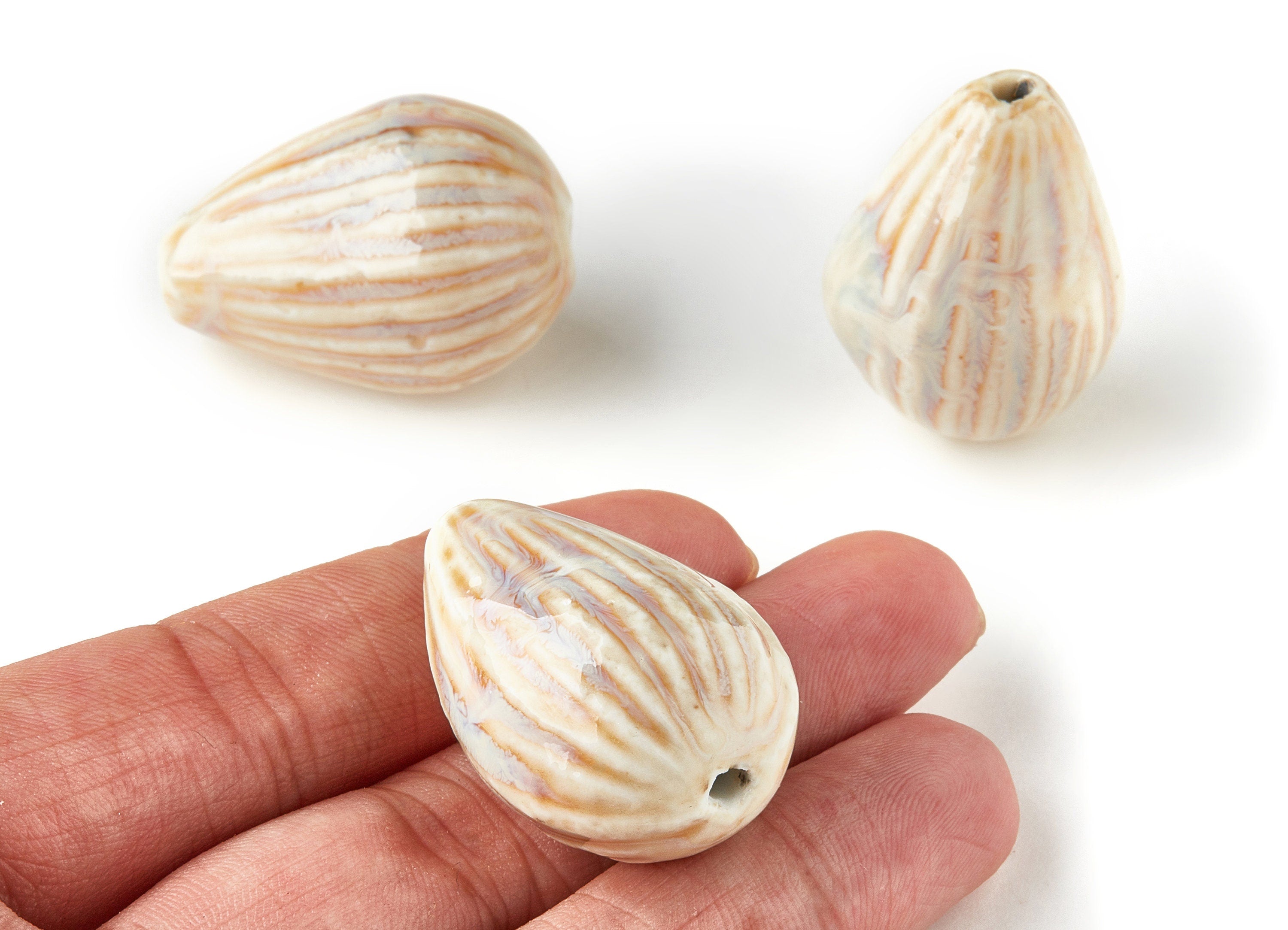 Glazed Ceramic Beads - Carved Shaped Beads - Handmade Beads - Necklace Beads - Connectors Beads - Jewelry Supplies - 34.54x23.27mm - NS1044 - DOMEDBAZAAR
