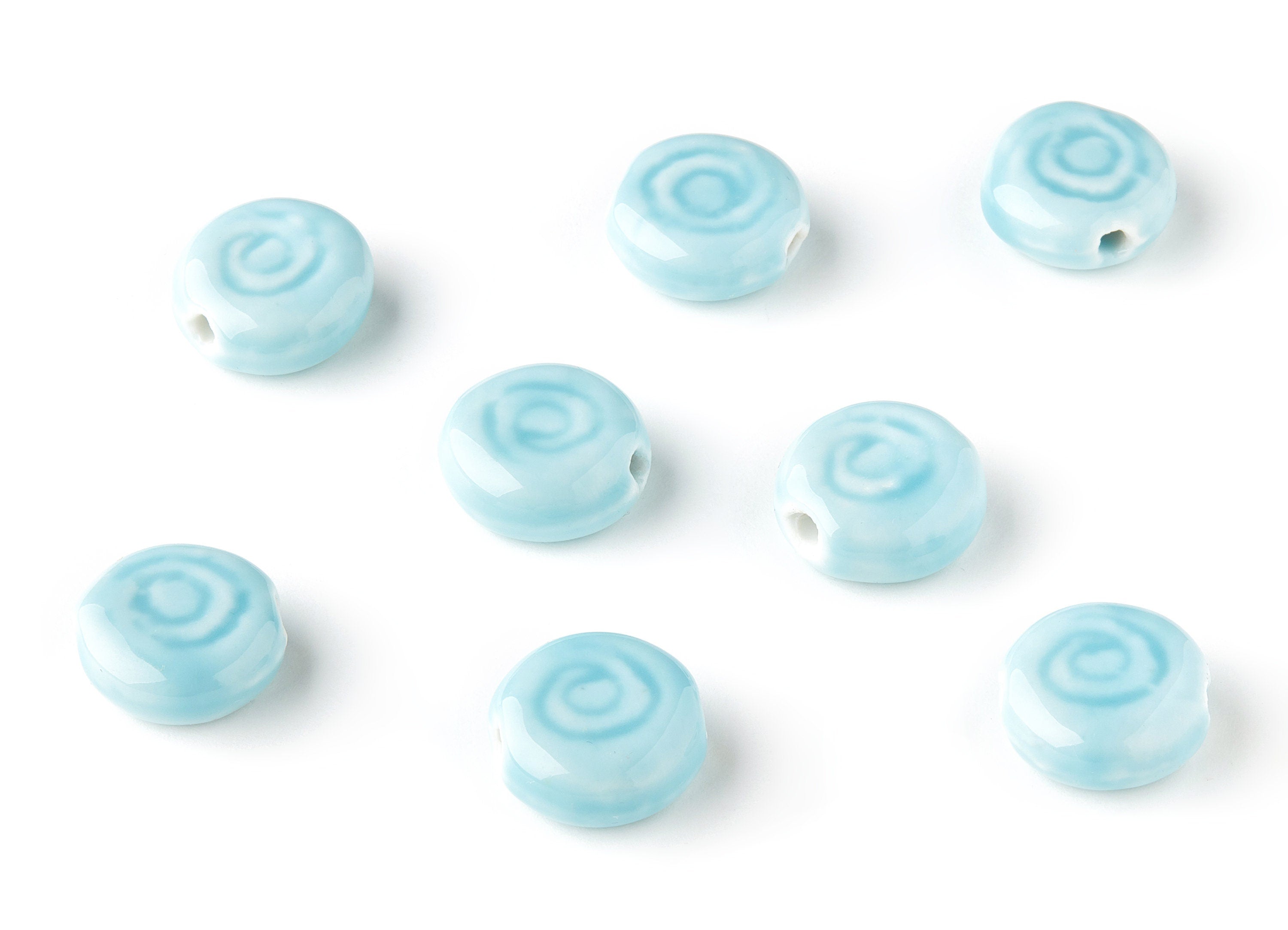Glazed Ceramic Round Beads - Carved Beads - Handmade Beads - Necklace Bead - Connectors Bead - Jewelry Supplies - 19.4x18.68x8.38mm - NS1028 - DOMEDBAZAAR