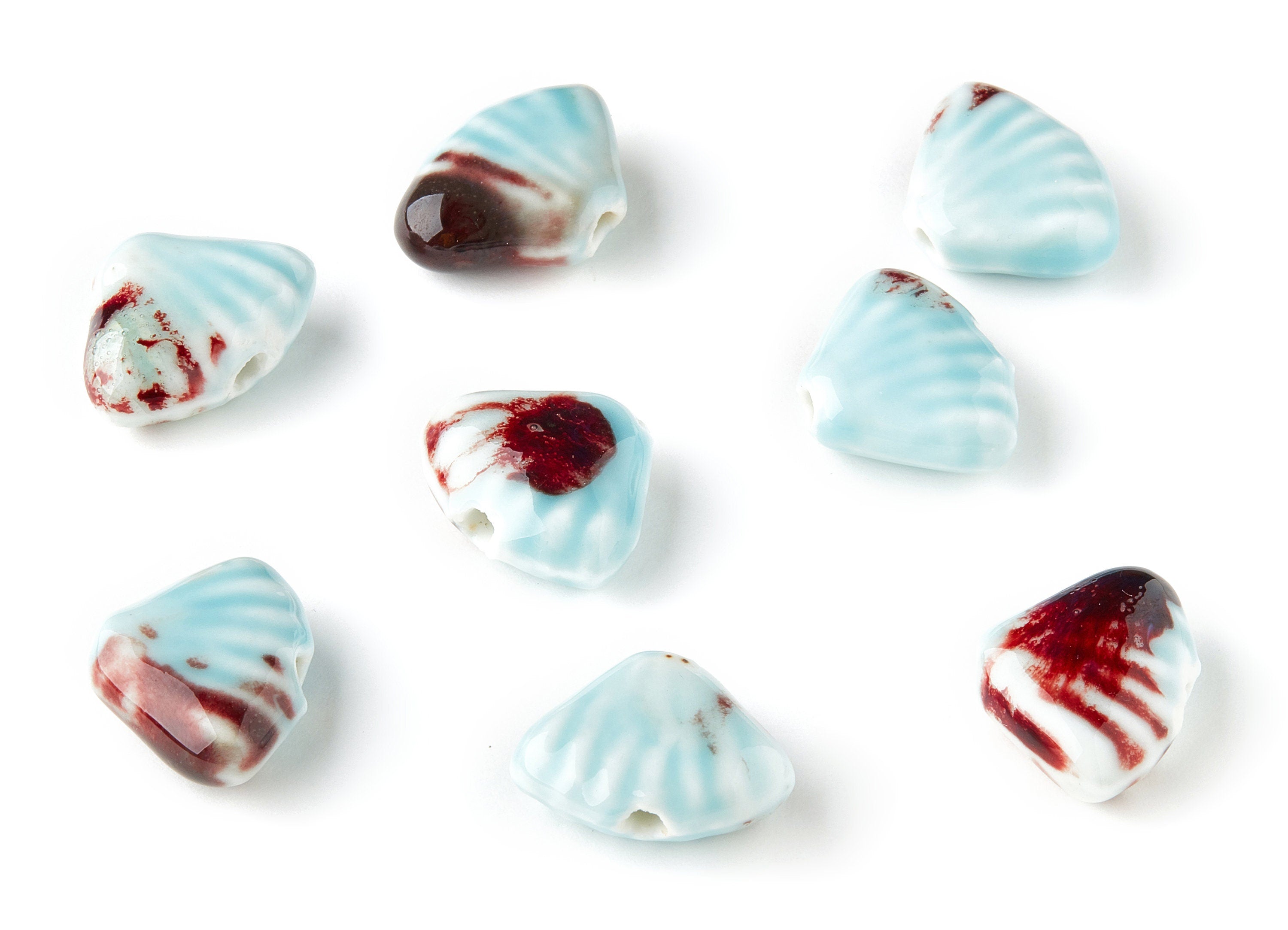 Glazed Ceramic Shell Beads - Carved Beads - Handmade Beads - Necklace Bead - Connectors Bead - Jewelry Supplies - 19.7x23.26x9.32mm - NS1034 - DOMEDBAZAAR