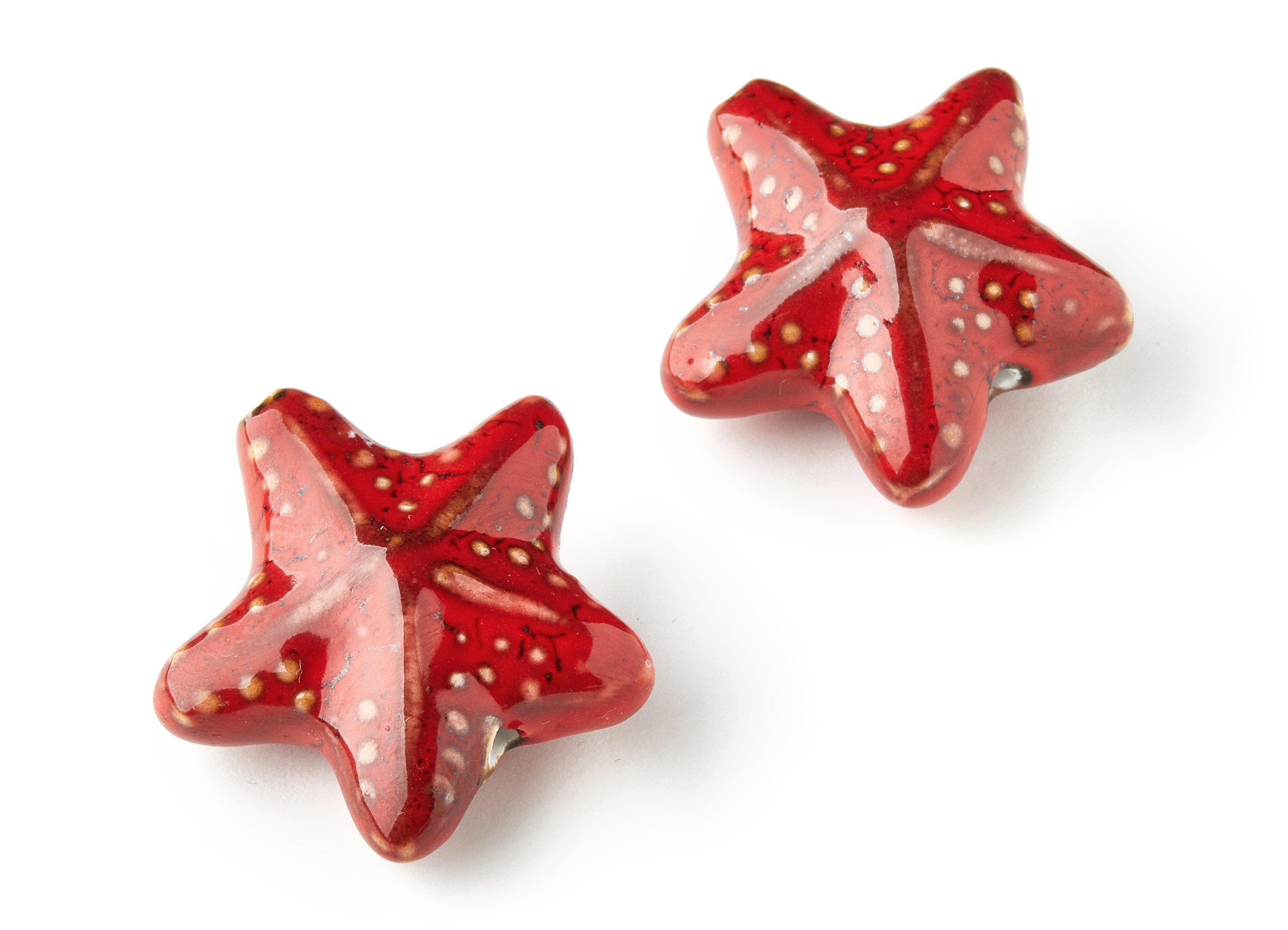 Glazed Ceramic Star Beads - Carved Beads - Handmade Beads - Necklace Beads - Connectors Beads - 41.84x41.84x17.54mm - NS1029 - DOMEDBAZAAR