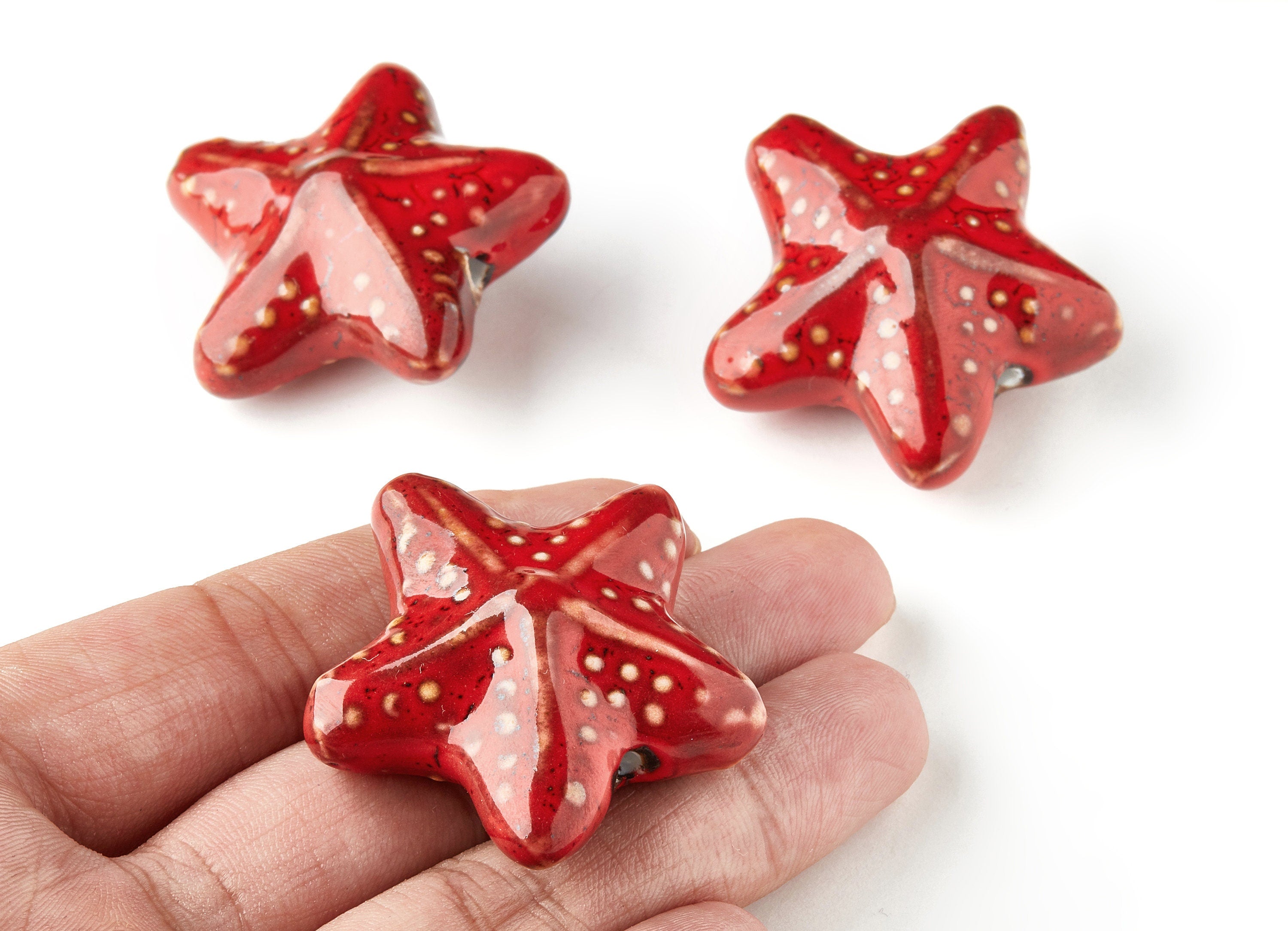 Glazed Ceramic Star Beads - Carved Beads - Handmade Beads - Necklace Beads - Connectors Beads - 41.84x41.84x17.54mm - NS1029 - DOMEDBAZAAR