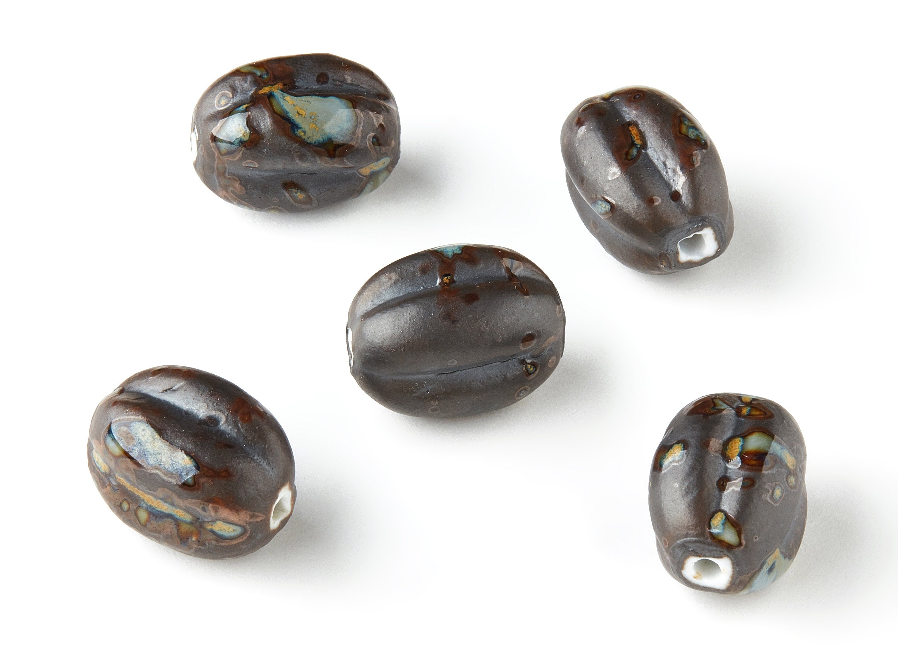 Glazed Ceramic Beads - Carved Beads - Handmade Beads - Necklace Beads - Connectors Beads - Jewelry Supplies - 22.85x18.44mm - NS1032 - DOMEDBAZAAR