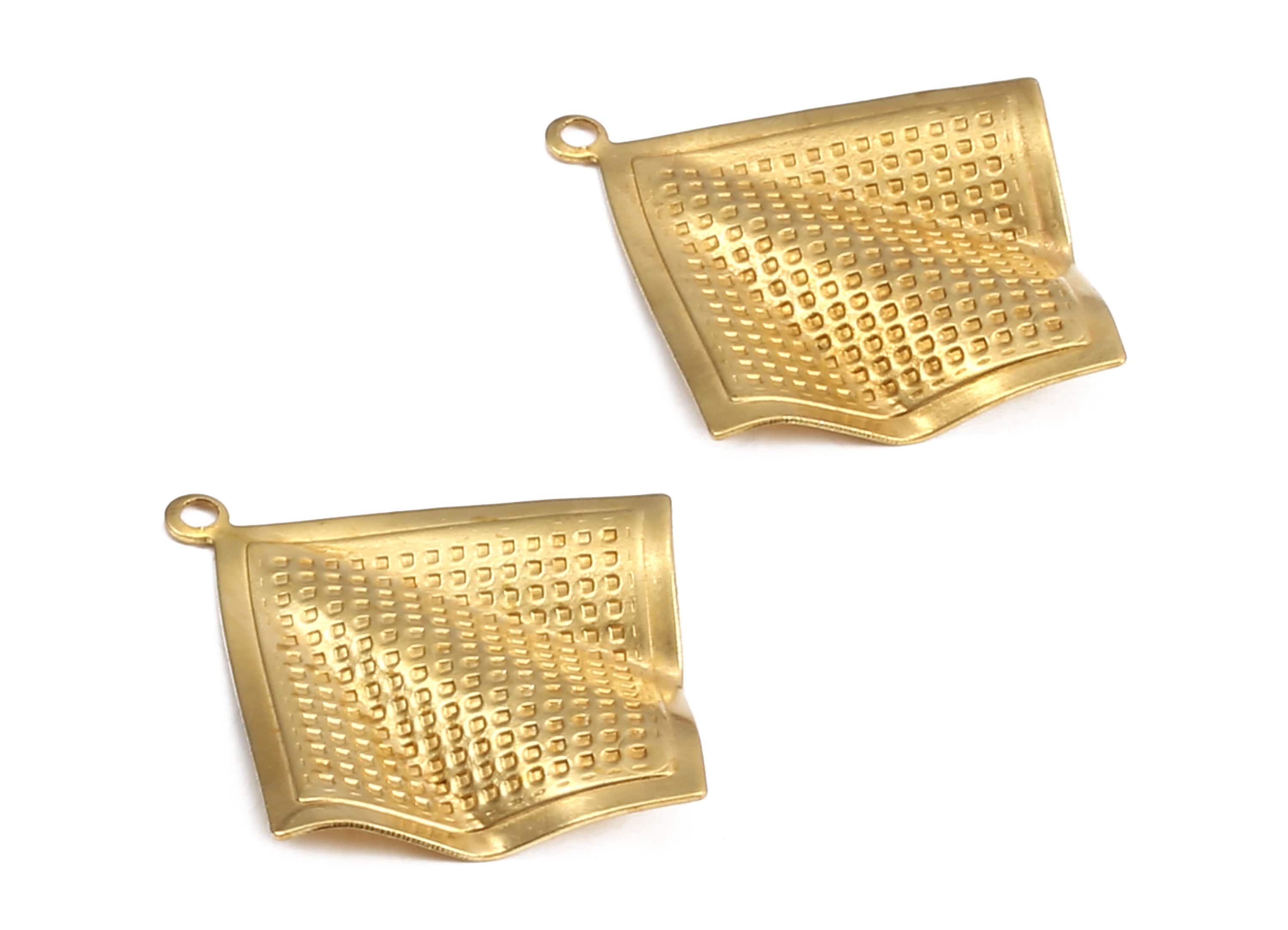 Brass Fan Charms - Raw Brass Square Earrings and Pendant - Earring Findings - Jewelry Supplies - 31.9x27.33x0.55mm - PP2290 - DOMEDBAZAAR