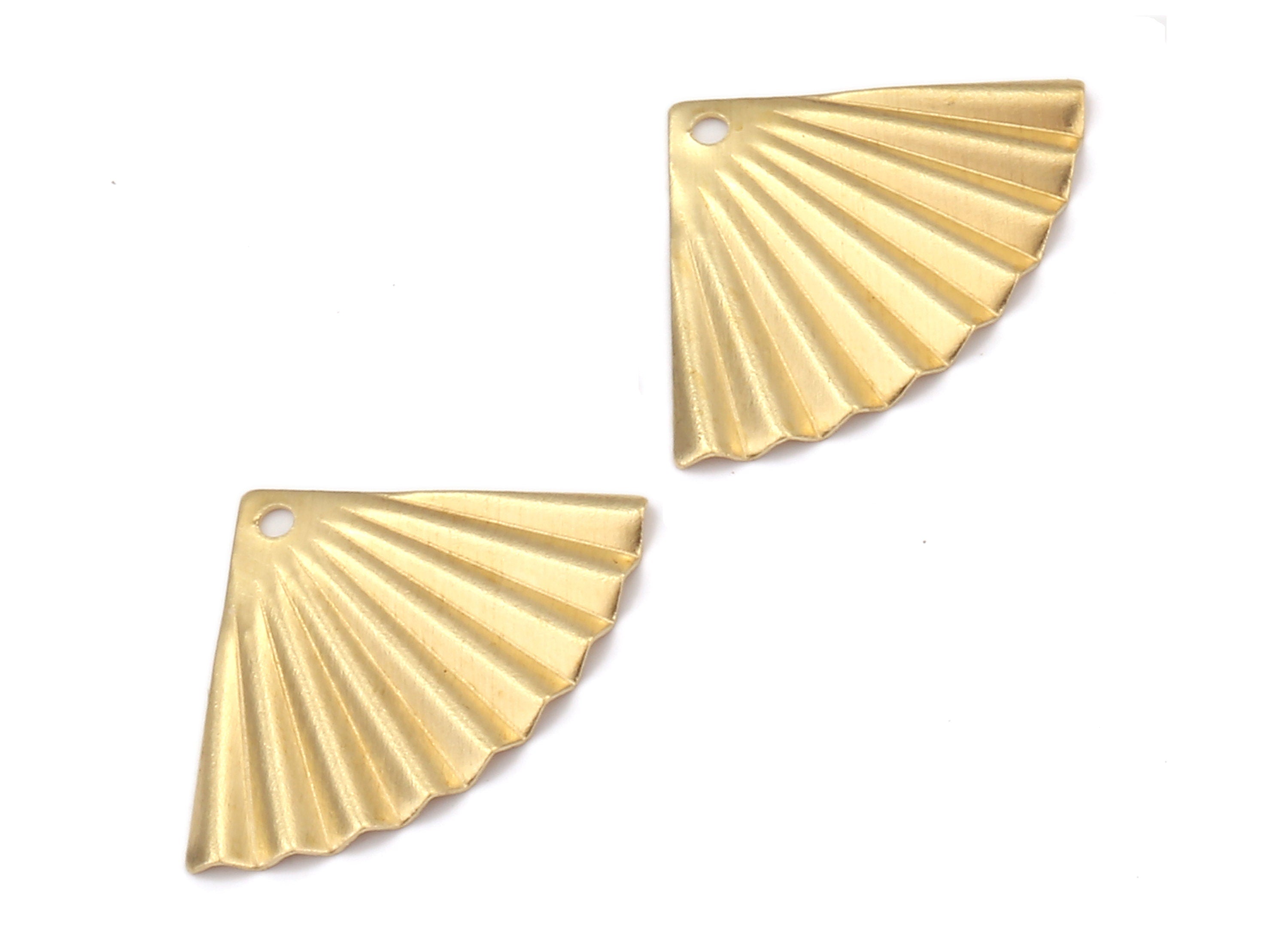 Brass Fan Charms - Raw Brass Fan Earrings and Pendant - Earring Findings - Jewelry Supplies - 19.67x14.04x0.57mm - PP2193 - DOMEDBAZAAR