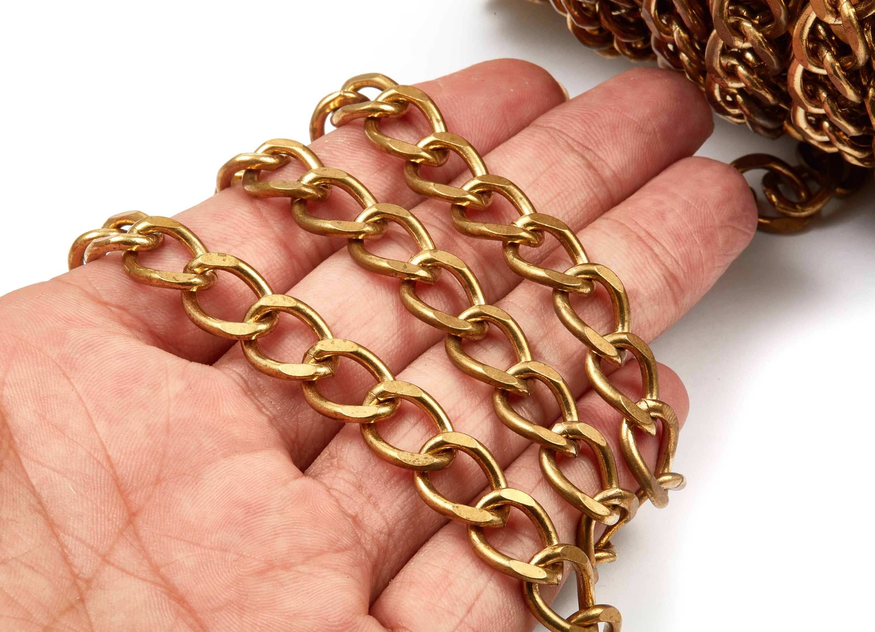 Faceted Curb Chain - Raw Brass Curb Chain - Open Link Chain - 0.55"" x 0.42"" x 0.09" -Jewellery Making - CC1127 - DOMEDBAZAAR