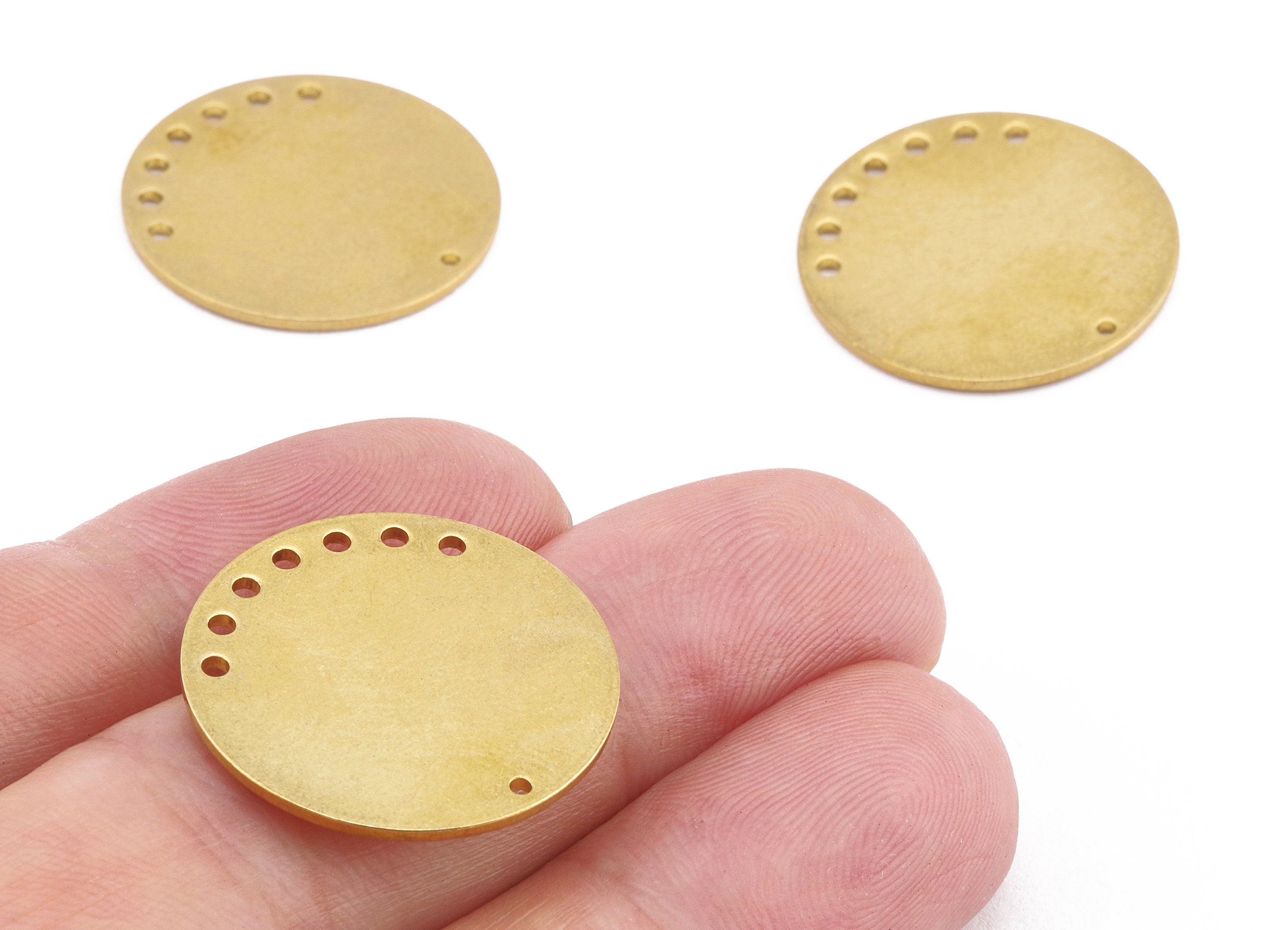 Personalized stamping blank - Brass Round Connector - Raw Brass Round Connectors With 8 Holes - 23.03x23.03x0.96mm - PP2204 - DOMEDBAZAAR