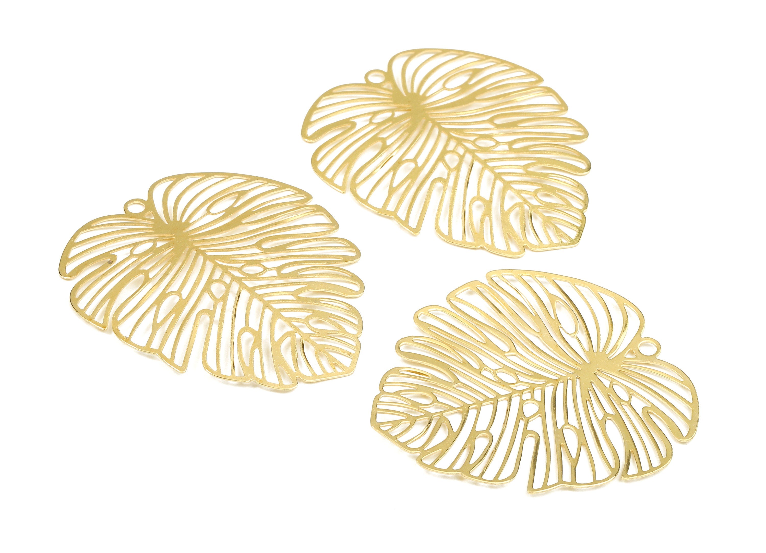 Brass Monstera Charms - Raw Brass Monstera Earrings and Pendants - Earring Findings - Jewelry Supplies - 49x44.44x0.45mm - PP2040 - DOMEDBAZAAR