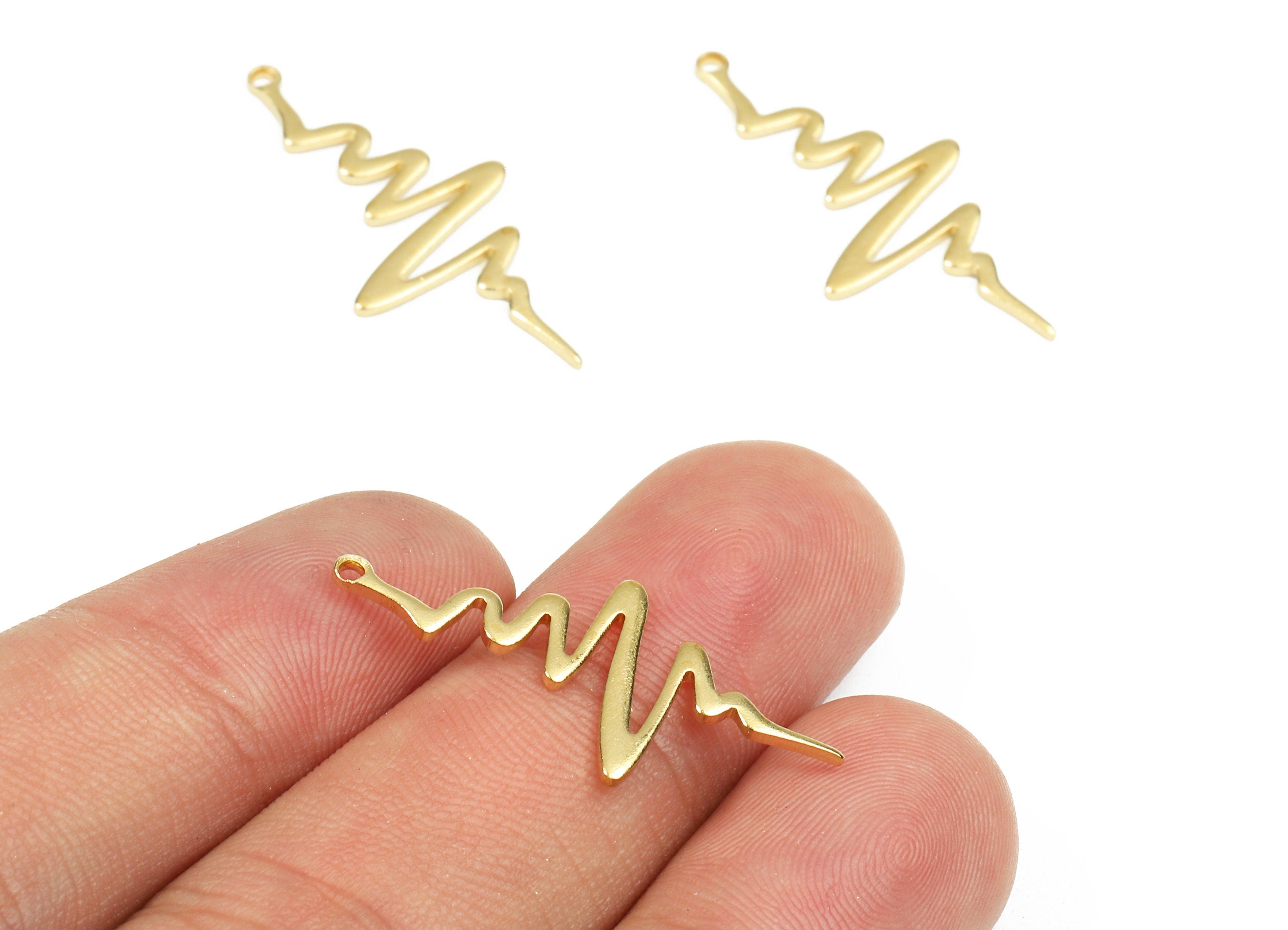 Brass Electrocardiogram Charms - Raw Brass Electrocardiogram Earrings and Pendant - Electrocardiogram Necklace - 29.85x14.5x1.15mm - PP2556 - DOMEDBAZAAR