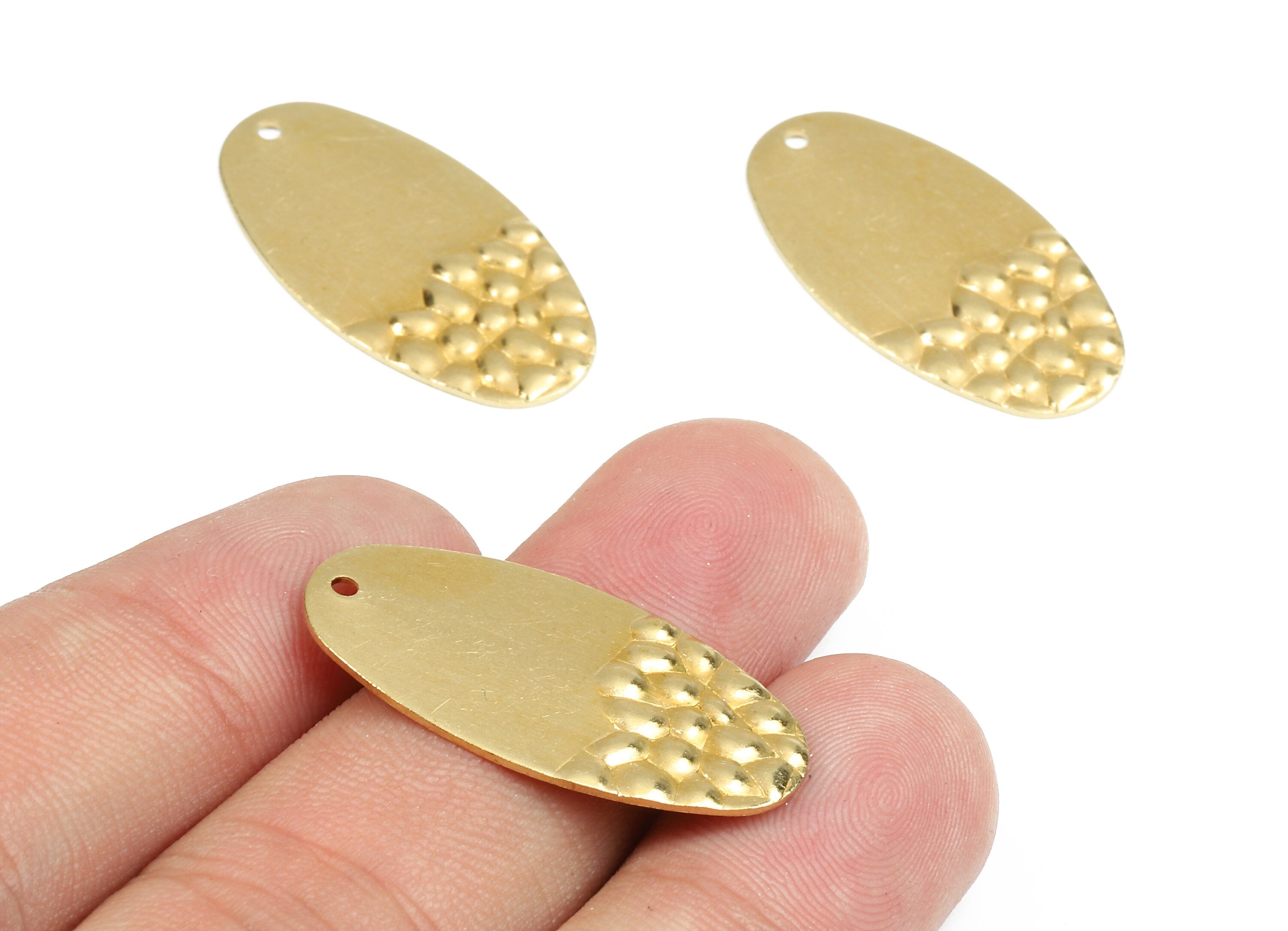 Brass Oval Charms - Raw Brass Oval Wavy Earrings and Pendant - Brass Oval Necklace - Jewelry Supplies - 29.37x15.41x0.71mm - PP2444 - DOMEDBAZAAR