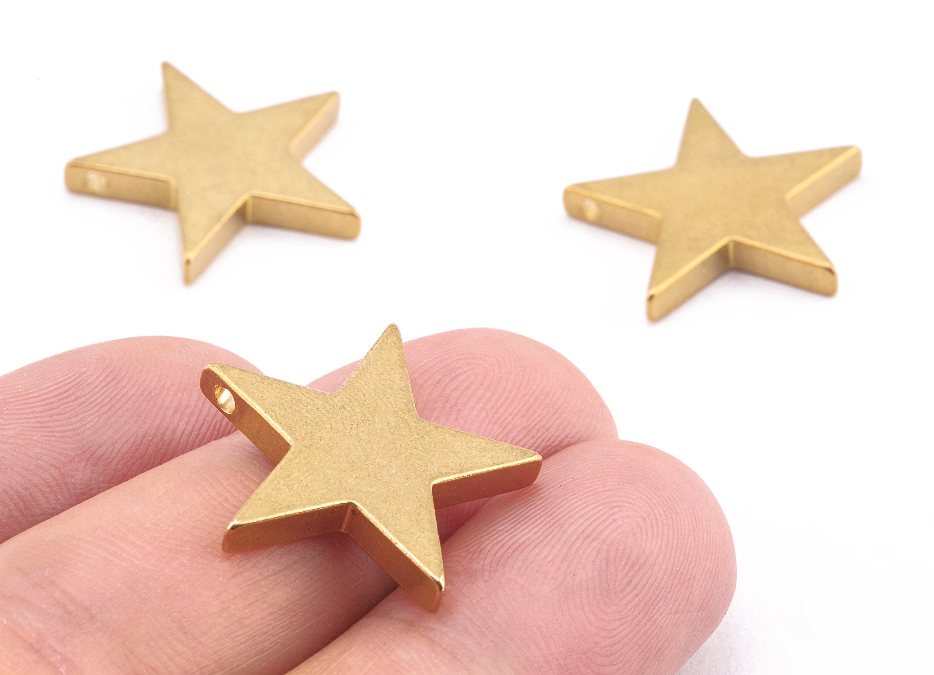 Brass Star Charms - Raw Brass Star Earrings and Pendant - Earring Findings - Jewelry Supplies - 21.65x21.65x3.02mm - PP2252 - DOMEDBAZAAR