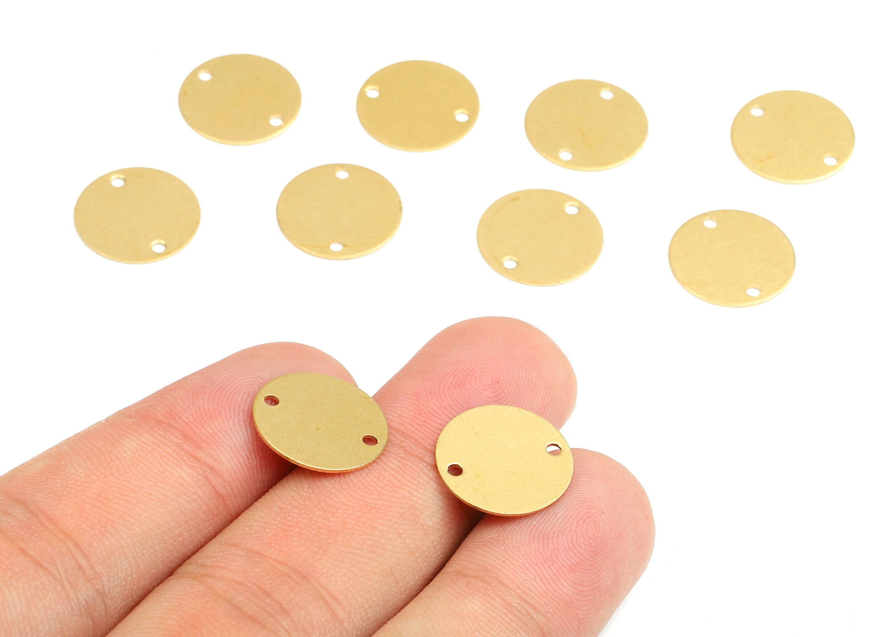 Brass Round Connectors - Raw Brass Round Pendant and Necklace - Brass Connector Charms - 2 Holes - Jewelry Supplies - 14.02x0.5mm - PP2397 - DOMEDBAZAAR