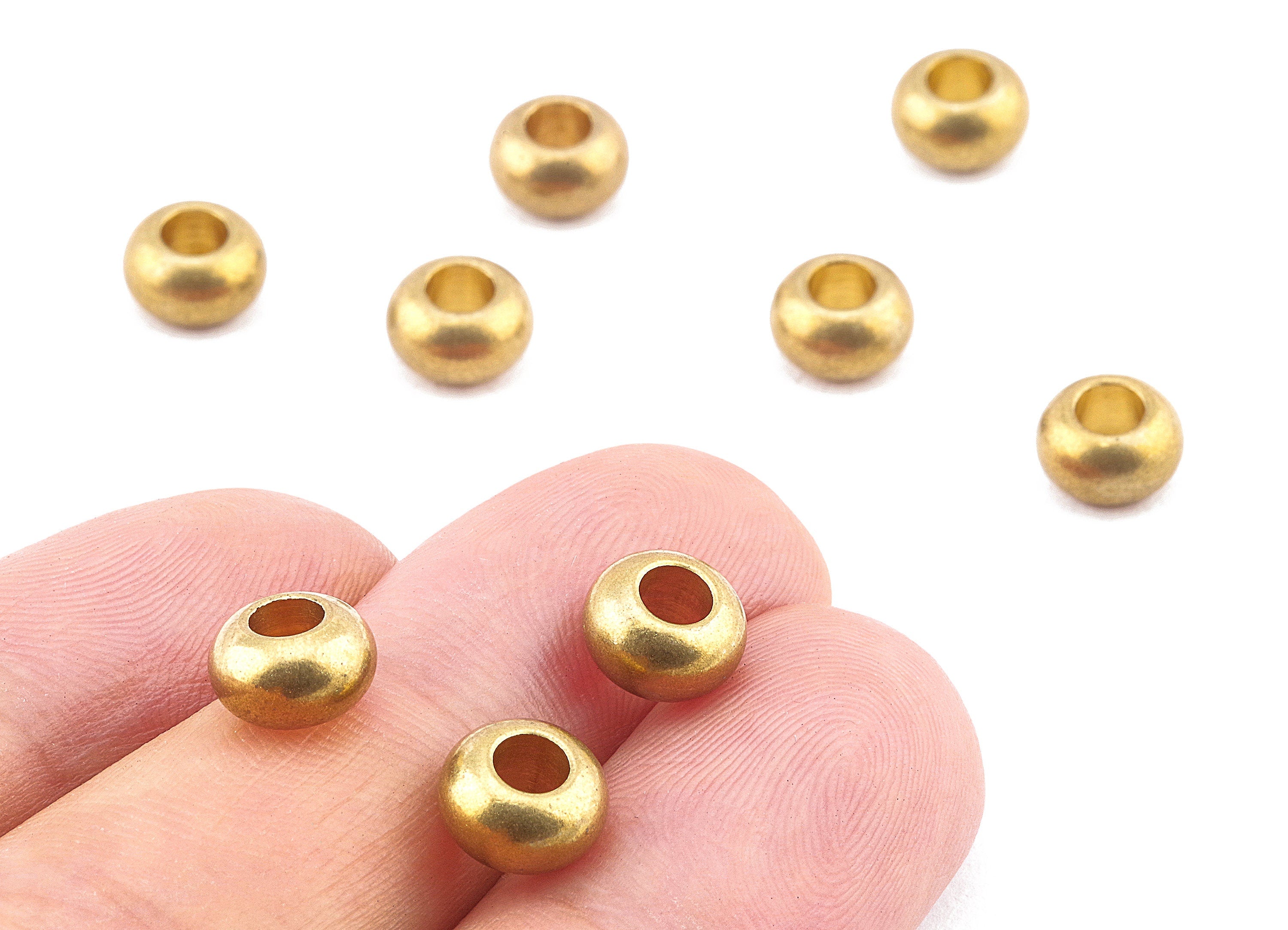 Brass Round Beads - Raw Brass Circle Beads - Earring Findings - Jewelry Supplies - 7.73x4.52x2.4mm - PP2253 - DOMEDBAZAAR