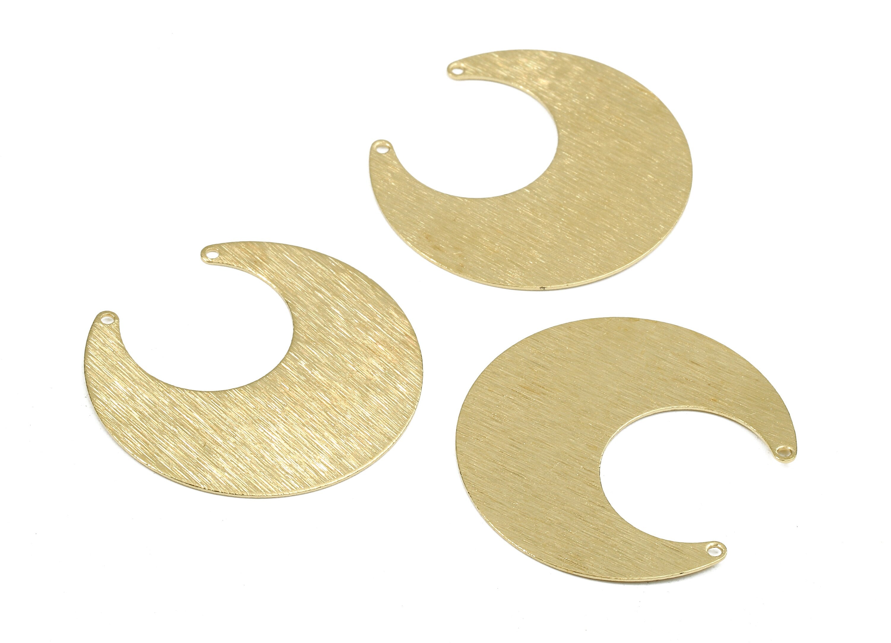 Brass Moon Connectors - Raw Brass Moon Pendant and Necklace - Brass Round Connector Charms - 2 Holes - 30.03x13.73x0.48mm - PP2483 - DOMEDBAZAAR