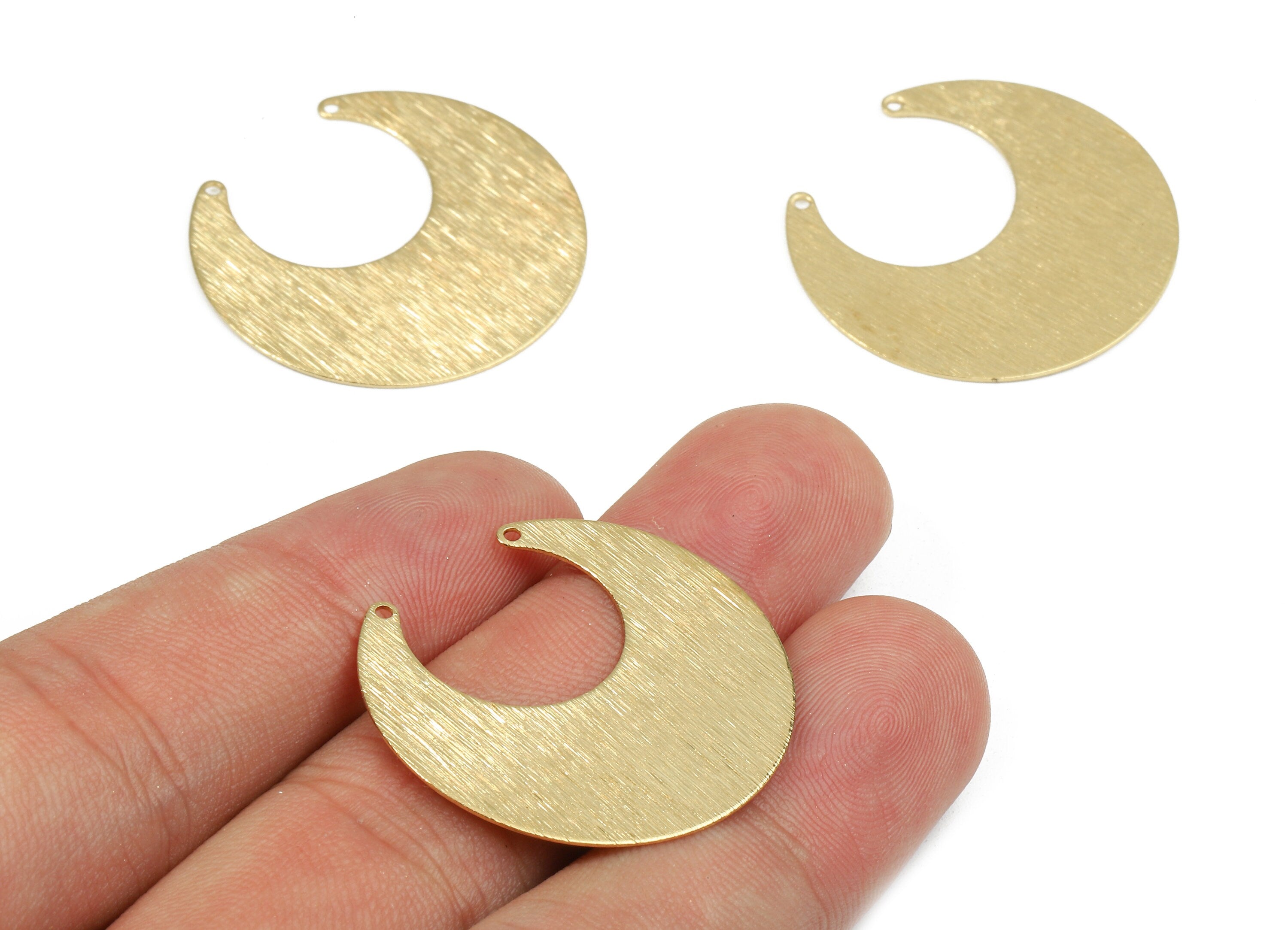 Brass Moon Connectors - Raw Brass Moon Pendant and Necklace - Brass Round Connector Charms - 2 Holes - 30.03x13.73x0.48mm - PP2483 - DOMEDBAZAAR