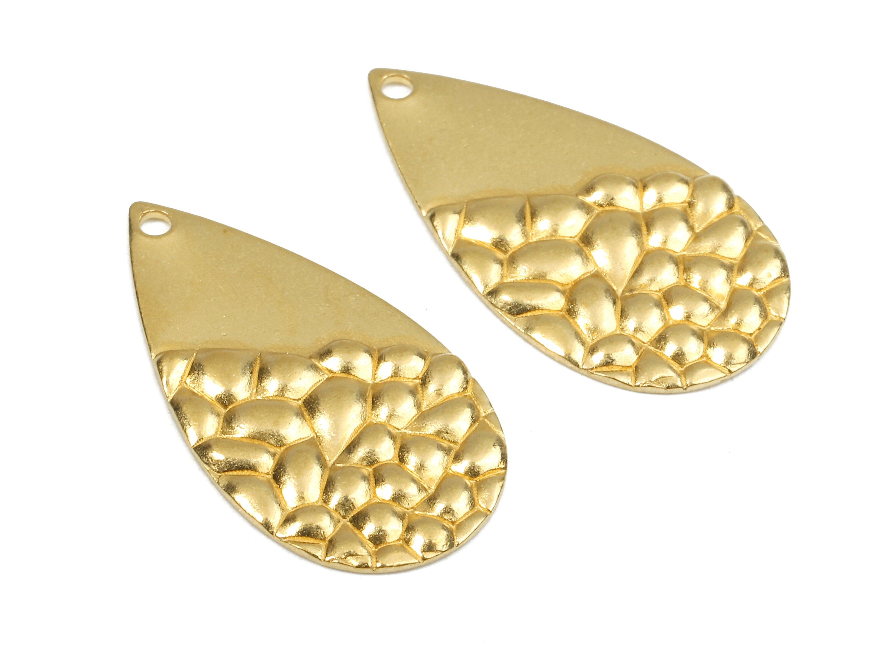 Brass Drop Charms - Raw Brass Wavy Drop Earrings and Pendant - Brass Drop Necklace - Jewelry Supplies - 24.81x13.33x1.12mm - PP2421 - DOMEDBAZAAR