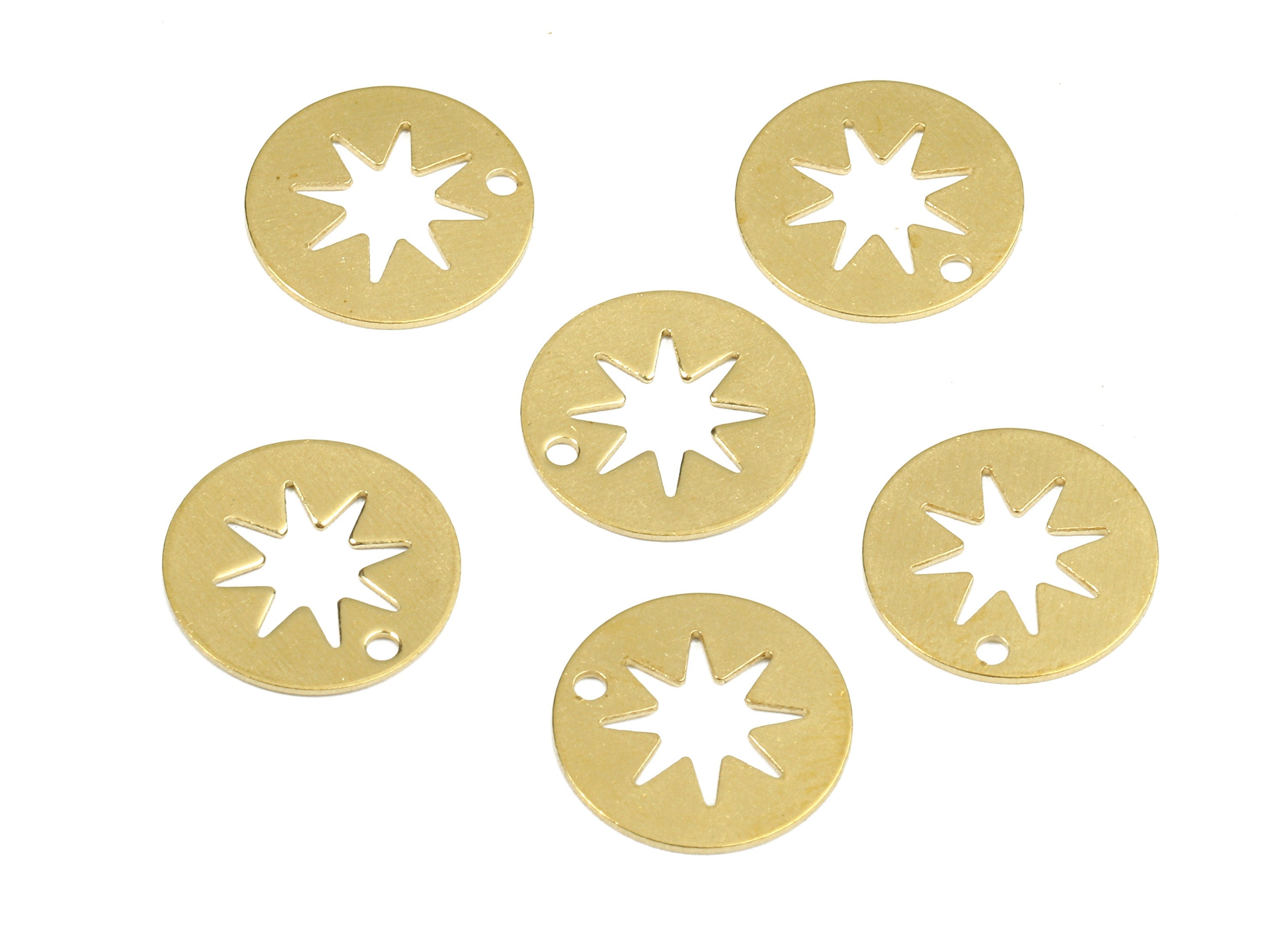 Brass Star Charms - Raw Brass Round Earrings and Pendant - Earring Findings - Jewelry Supplies - 11.99x11.99x0.48mm - PP2446 - DOMEDBAZAAR