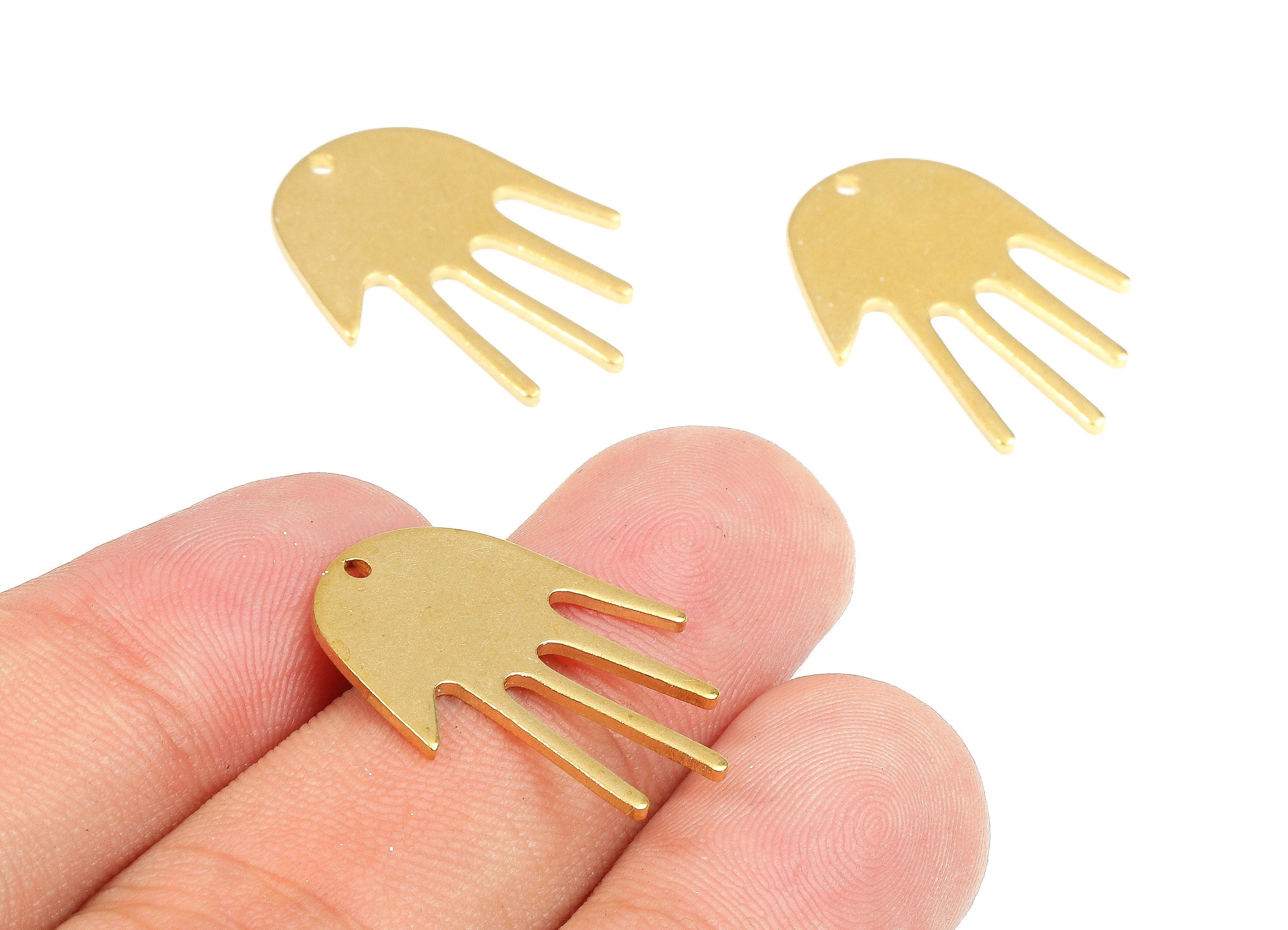 Personalized stamping blank - Brass Hand Charms - Raw Brass Hand Earrings and Pendant - Brass Hand Necklace - 24x17.03x1.15mm - PP2664 - DOMEDBAZAAR