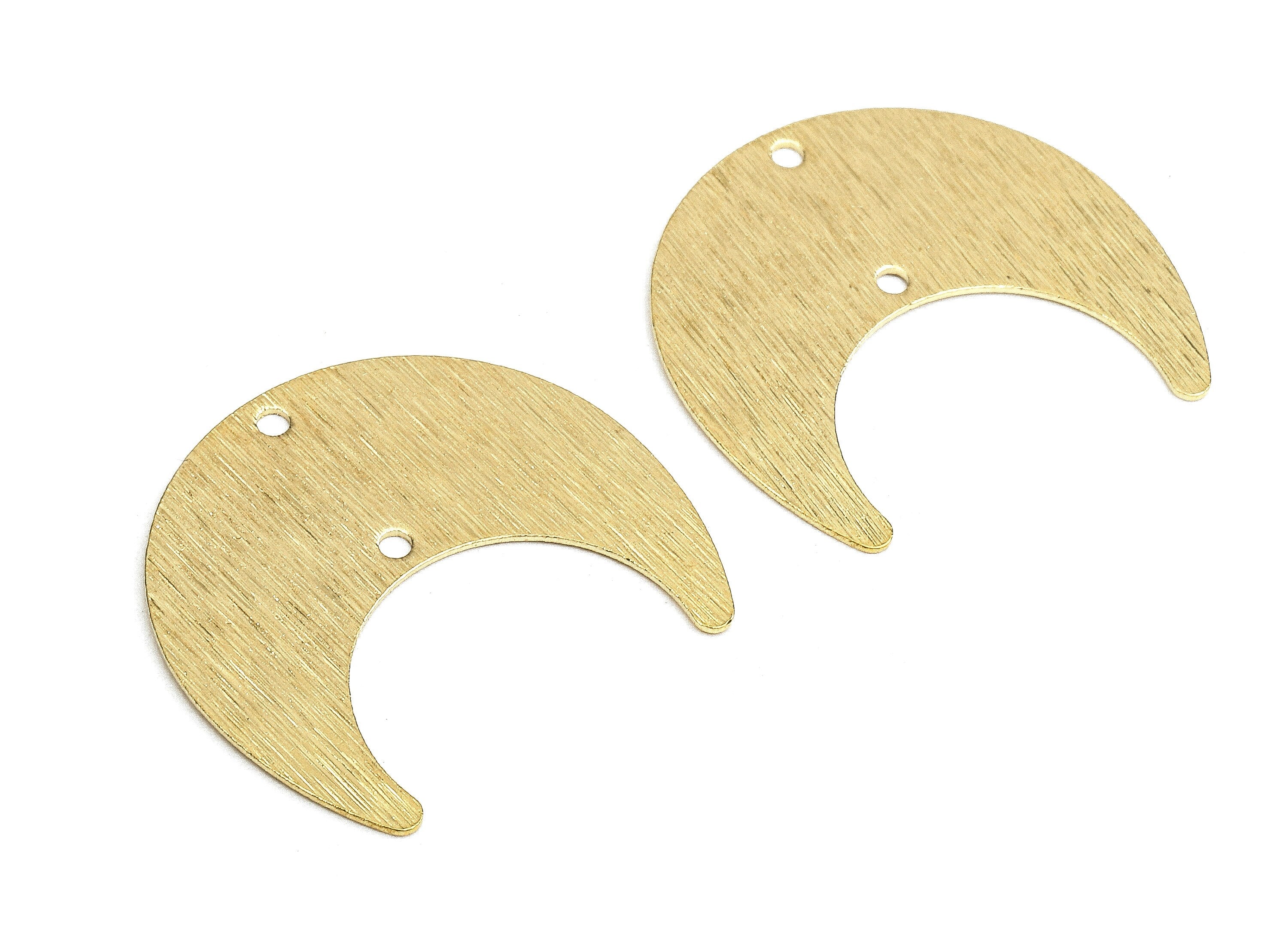 Brass Moon Connectors - Raw Brass Moon Pendant and Necklace - Brass Texture Moon Connectors - 2 Holes - 25.06x23.02x0.79mm - PP2658 - DOMEDBAZAAR