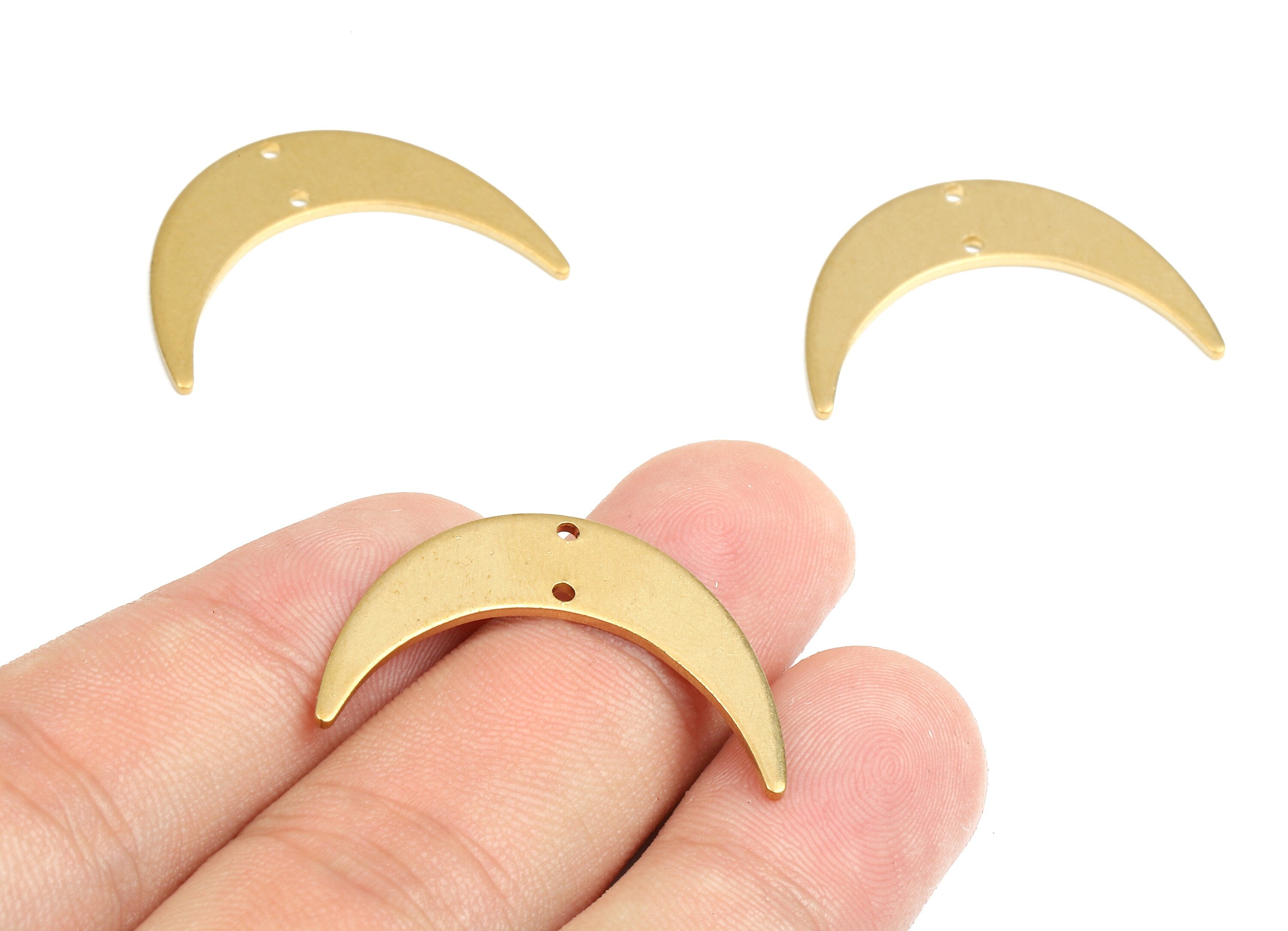 Brass Moon Connectors - Raw Brass Moon Pendant and Necklace - Brass Moon Earring Connectors - 2 Holes - 30.21x8.59x1.17mm - PP2638 - DOMEDBAZAAR