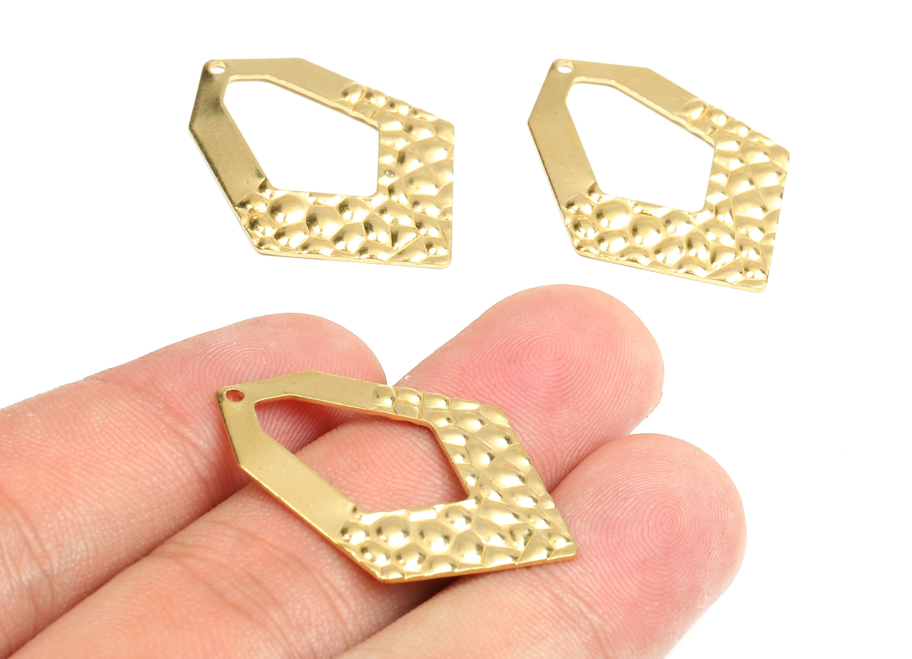 Brass Hexagon Charms - Raw Brass Wavy Hexagon Earrings and Pendant - Brass Geometric Necklace - 33.2x24.07x1.45mm - PP2557 - DOMEDBAZAAR