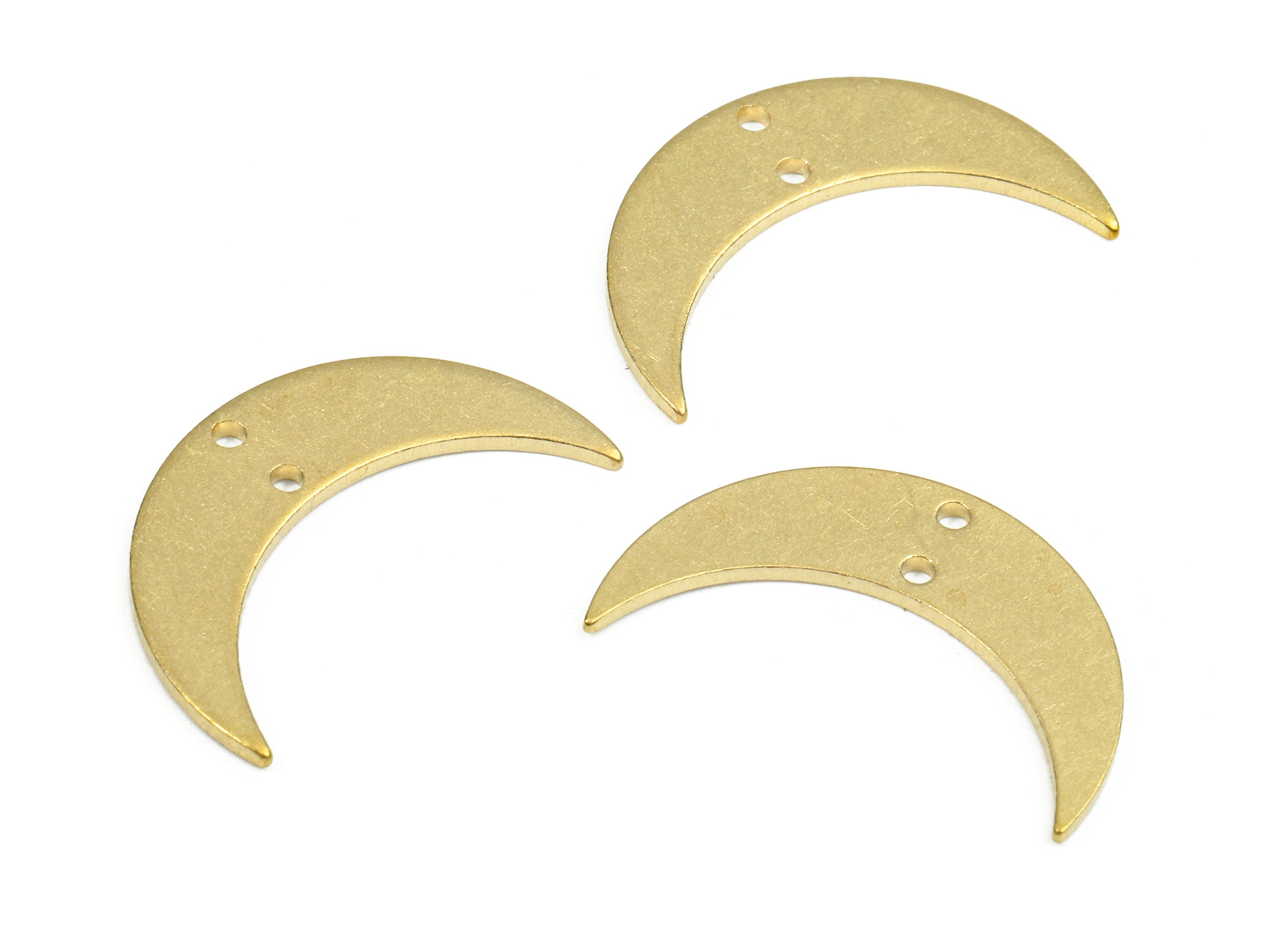 Brass Moon Connectors - Raw Brass Moon Pendant and Necklace - Brass Moon Earring Connectors - 2 Holes - 21.28x6.1x1.07mm - PP2709 - DOMEDBAZAAR