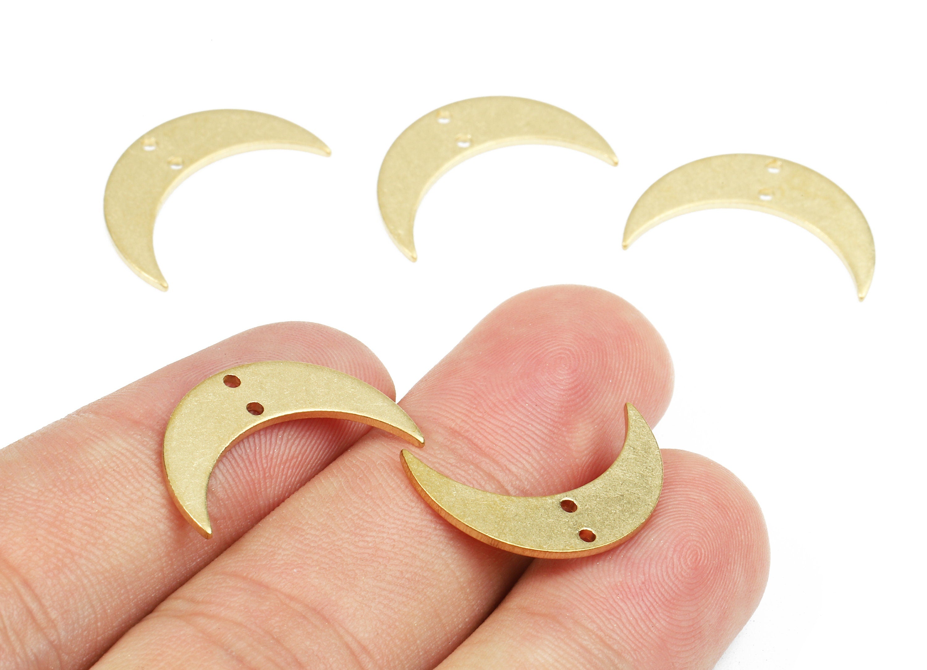 Brass Moon Connectors - Raw Brass Moon Pendant and Necklace - Brass Moon Earring Connectors - 2 Holes - 21.28x6.1x1.07mm - PP2709 - DOMEDBAZAAR