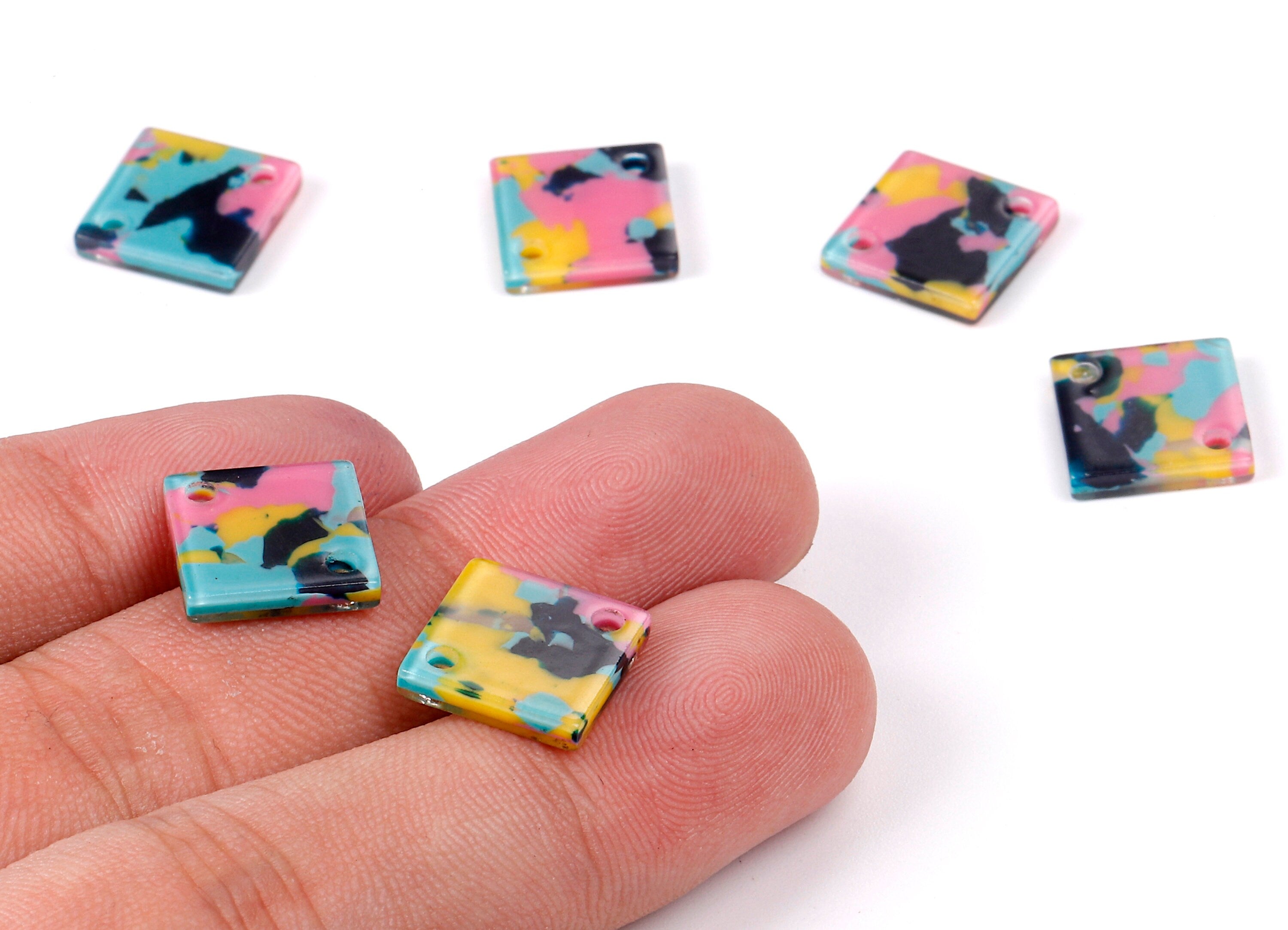 Acetate Square Charms - Square Earrings and Pendant - Earring Findings - 2 Hole - Color Code: A111 - 16.8x12.12x2.38mm - AC1420-A111-A - DOMEDBAZAAR