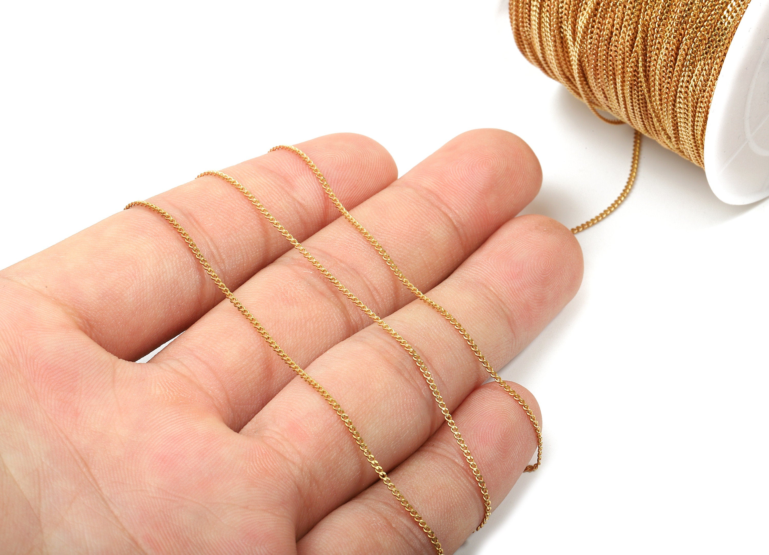Faceted Curb Chain - Raw Brass Curb Chain - Tiny Curb Chain - 0.05" x 0.04" - CC1137 - DOMEDBAZAAR