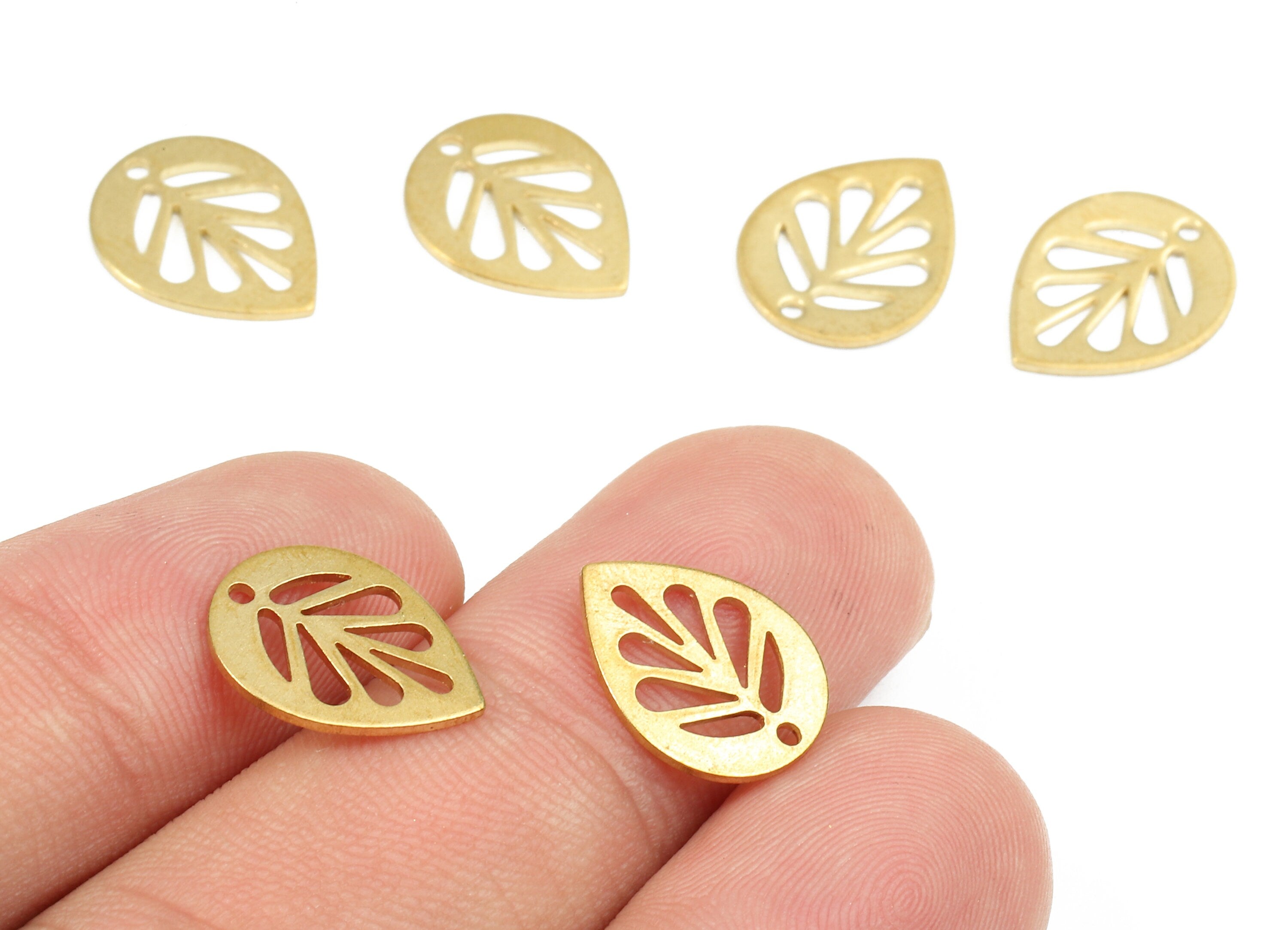 Brass Drop Charms - Raw Brass Leaf Earrings and Pendant - Brass Drop Necklace - Jewelry Supplies - 13.82x10.88x0.84mm - PP2432 - DOMEDBAZAAR