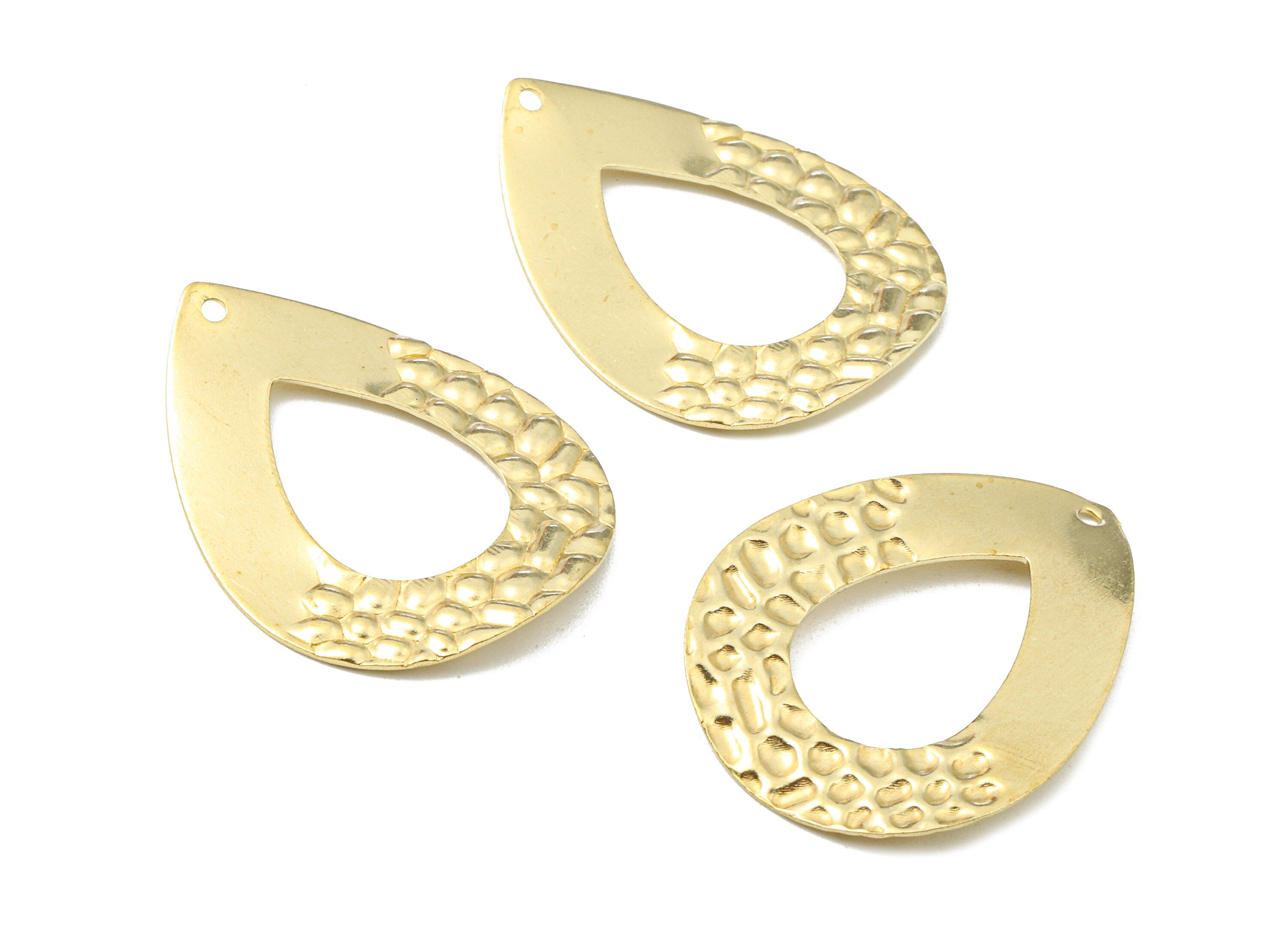 Brass Drop Charms - Raw Brass Wavy Drop Earrings and Pendant - Brass Drop Necklace - Jewelry Supplies - 31.87x24.63x0.75mm - PP2466 - DOMEDBAZAAR