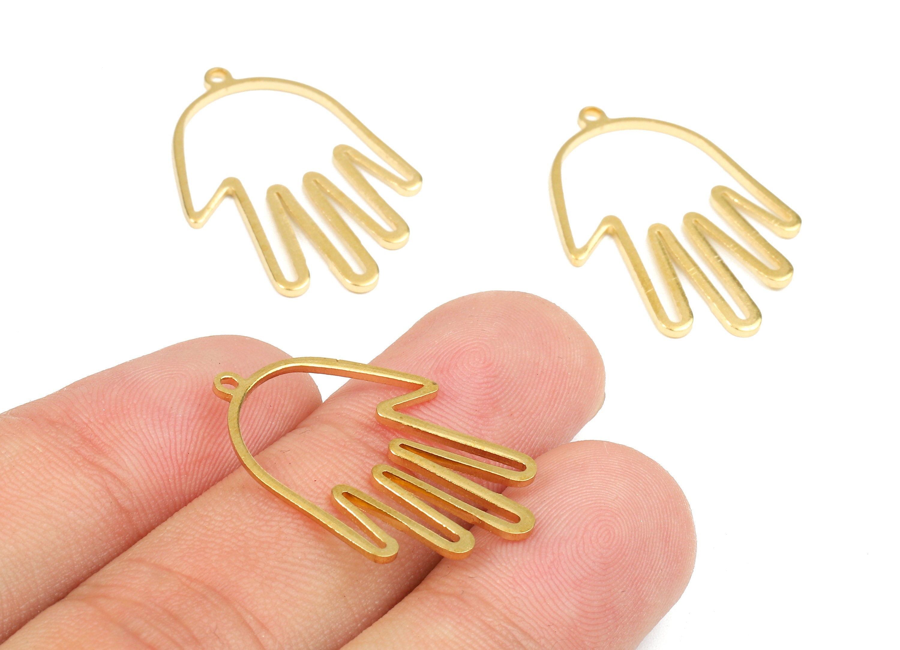 Brass Hand Charms - Raw Brass Hollow Hand Earrings and Pendant - Brass Hand Necklace - Jewelry Supplies - 28.24x19.65x1.35mm - PP2663 - DOMEDBAZAAR