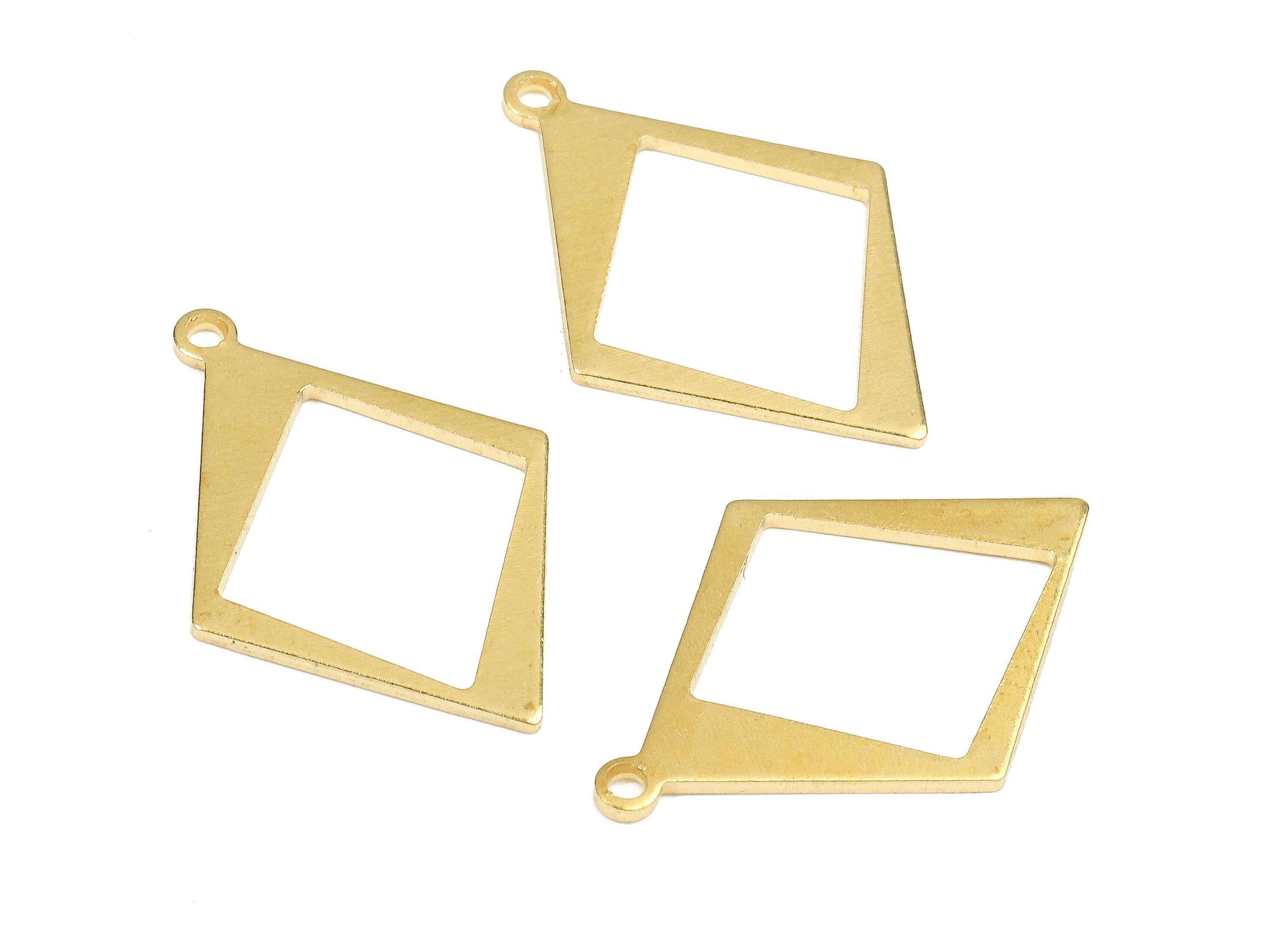 Brass Diamond Charms - Raw Brass Diamond Earrings and Pendant - Earring Findings - Jewelry Supplies - 23.32x15.72x0.96mm - PP2553 - DOMEDBAZAAR