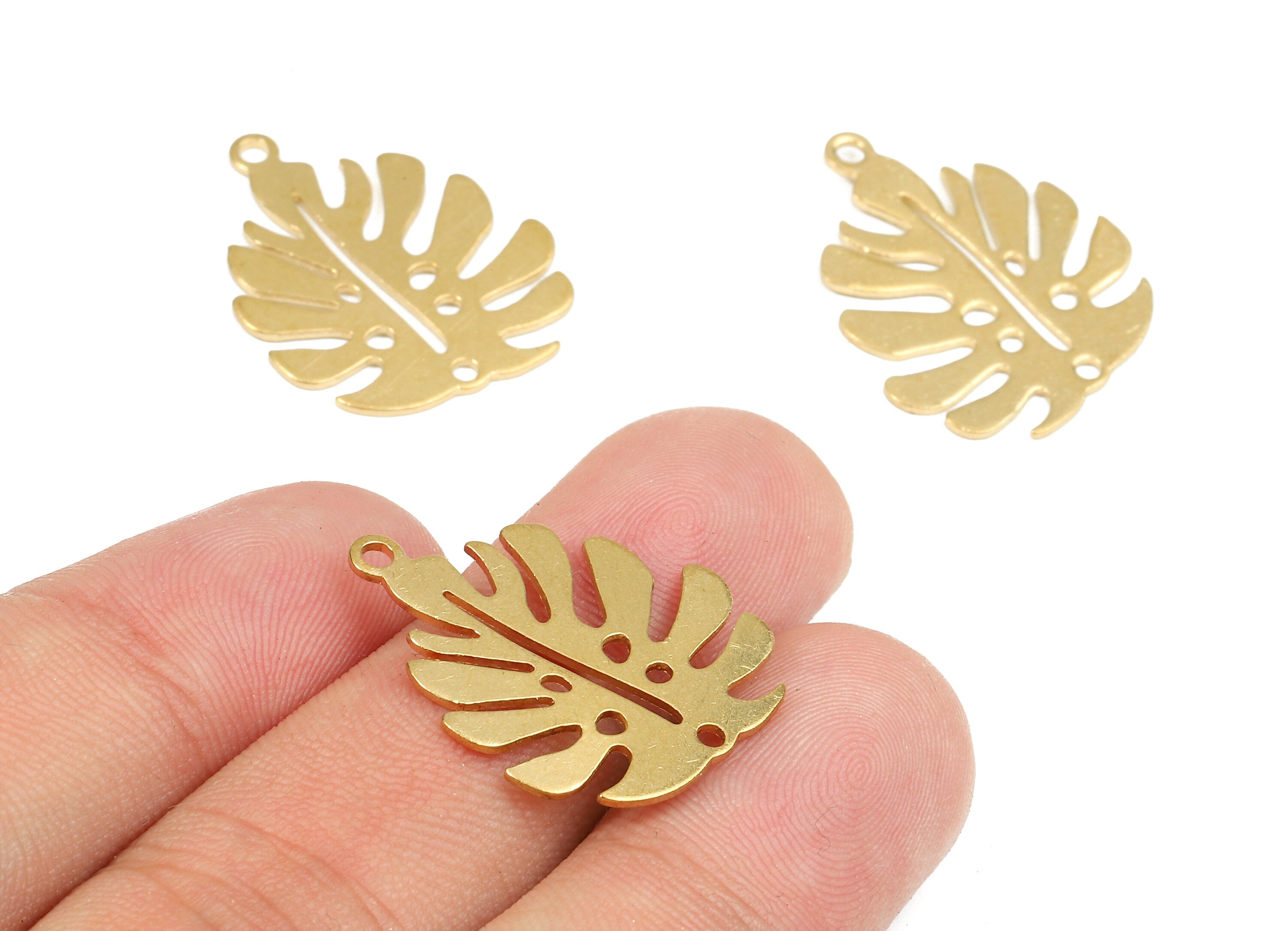 Brass Monstera Charms - Raw Brass Leaf  Earrings and Pendant - Brass Leaf  Necklace - Jewelry Supplies - 24.45x20.13x0.78mm - PP2504 - DOMEDBAZAAR